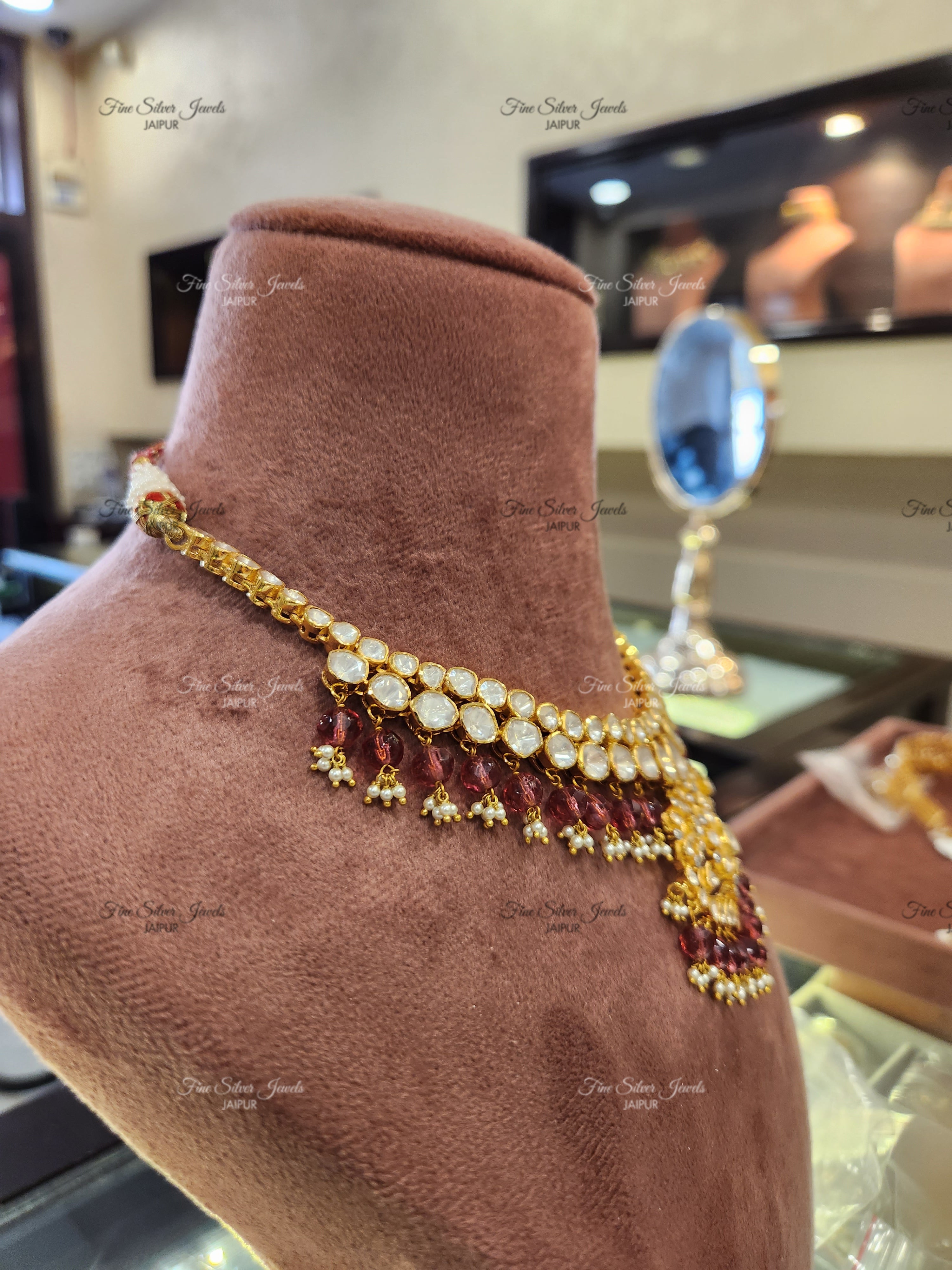 925 Silver Rooh Polki Necklace