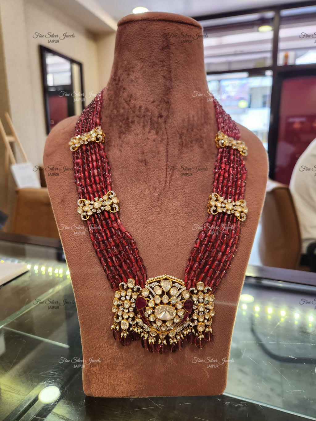 925 Silver PADMAKSHYA POLKI LONG NECKLACE SET