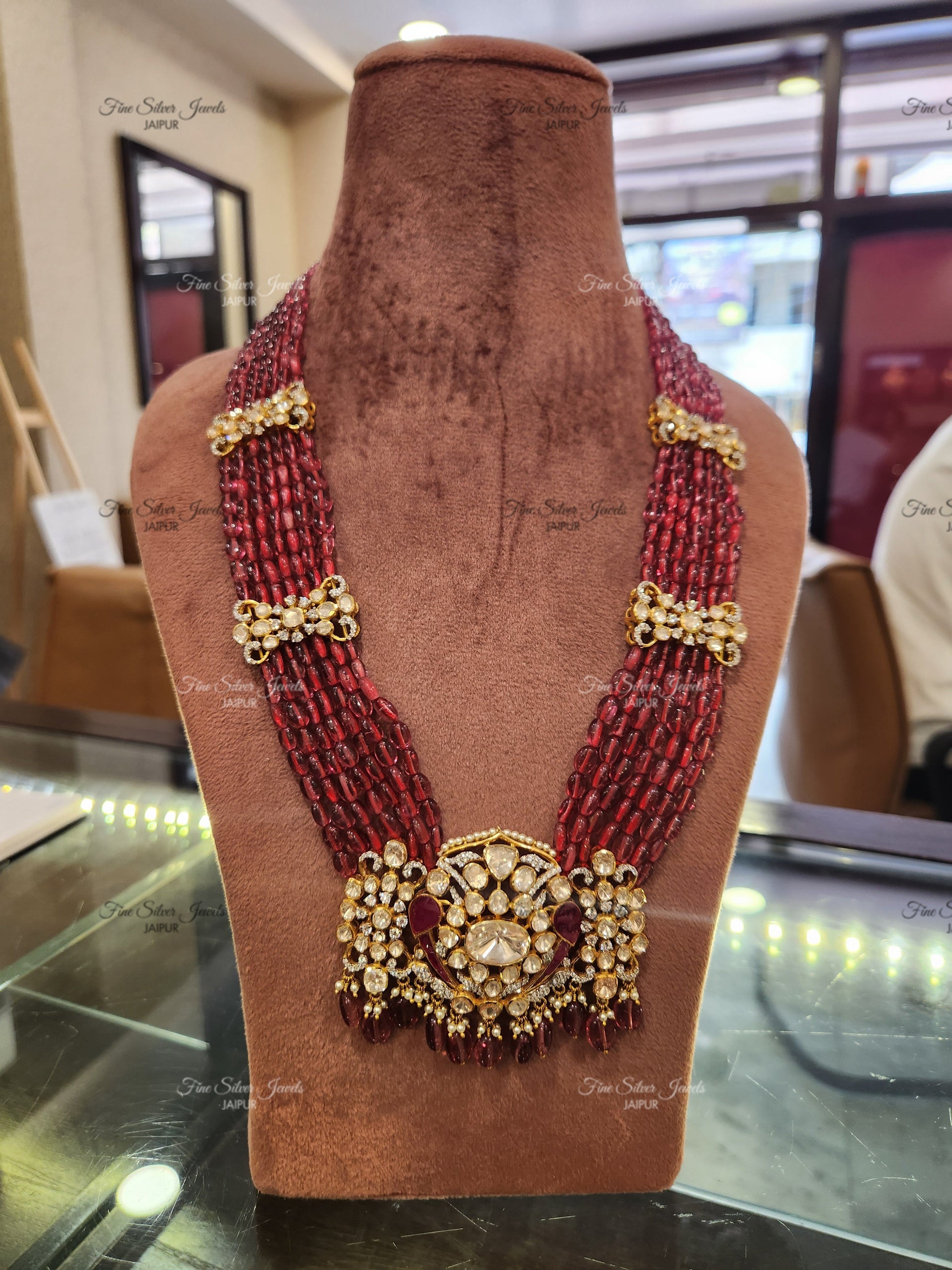 925 Silver PADMAKSHYA POLKI LONG NECKLACE SET