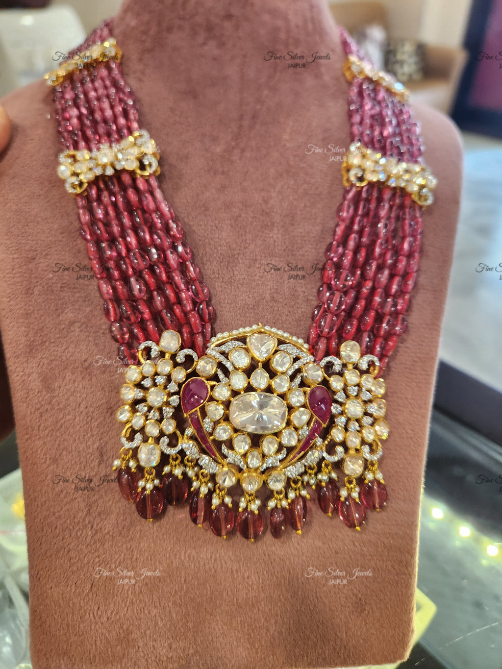 925 Silver PADMAKSHYA POLKI LONG NECKLACE SET