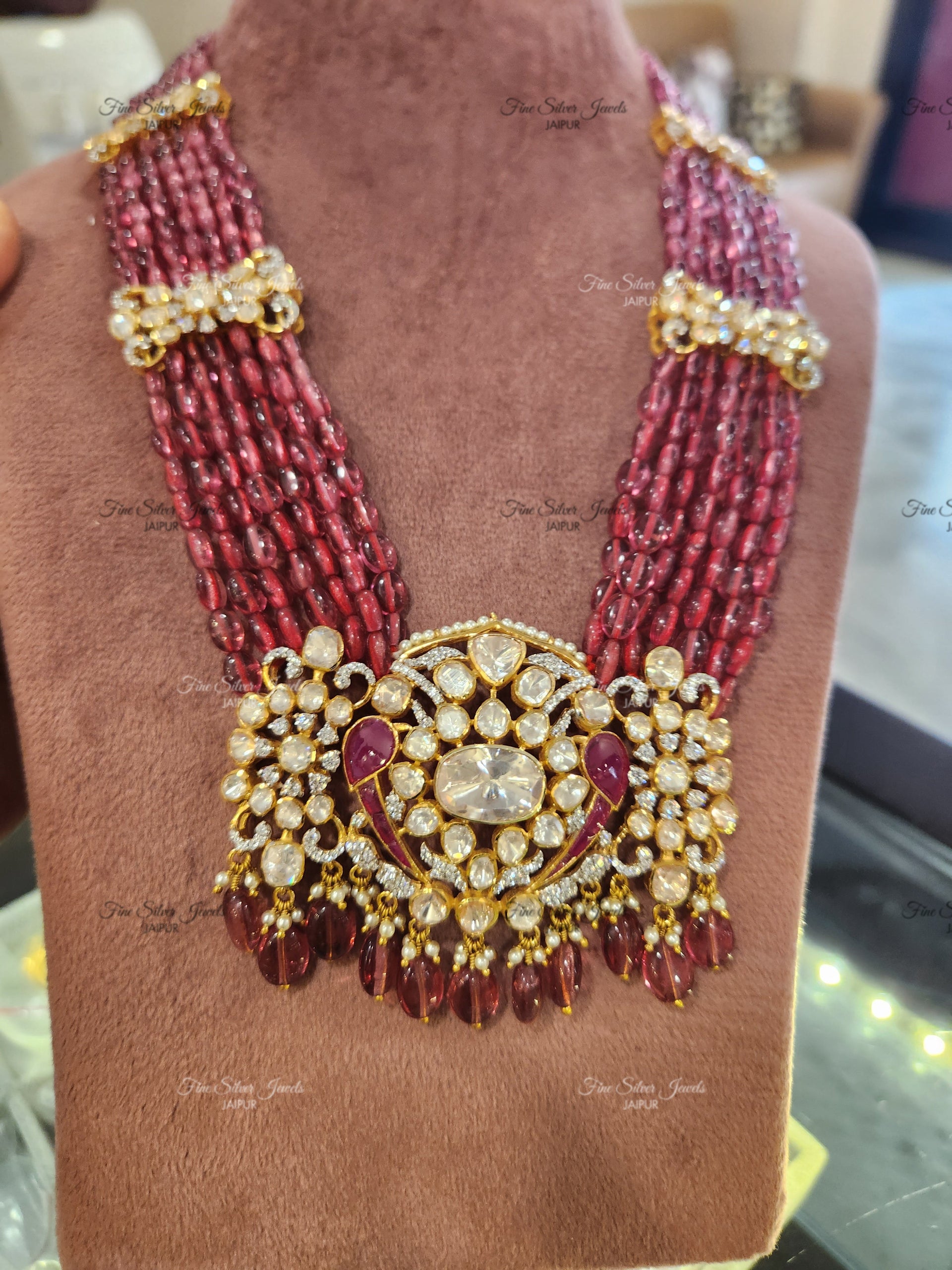 925 Silver PADMAKSHYA POLKI LONG NECKLACE SET