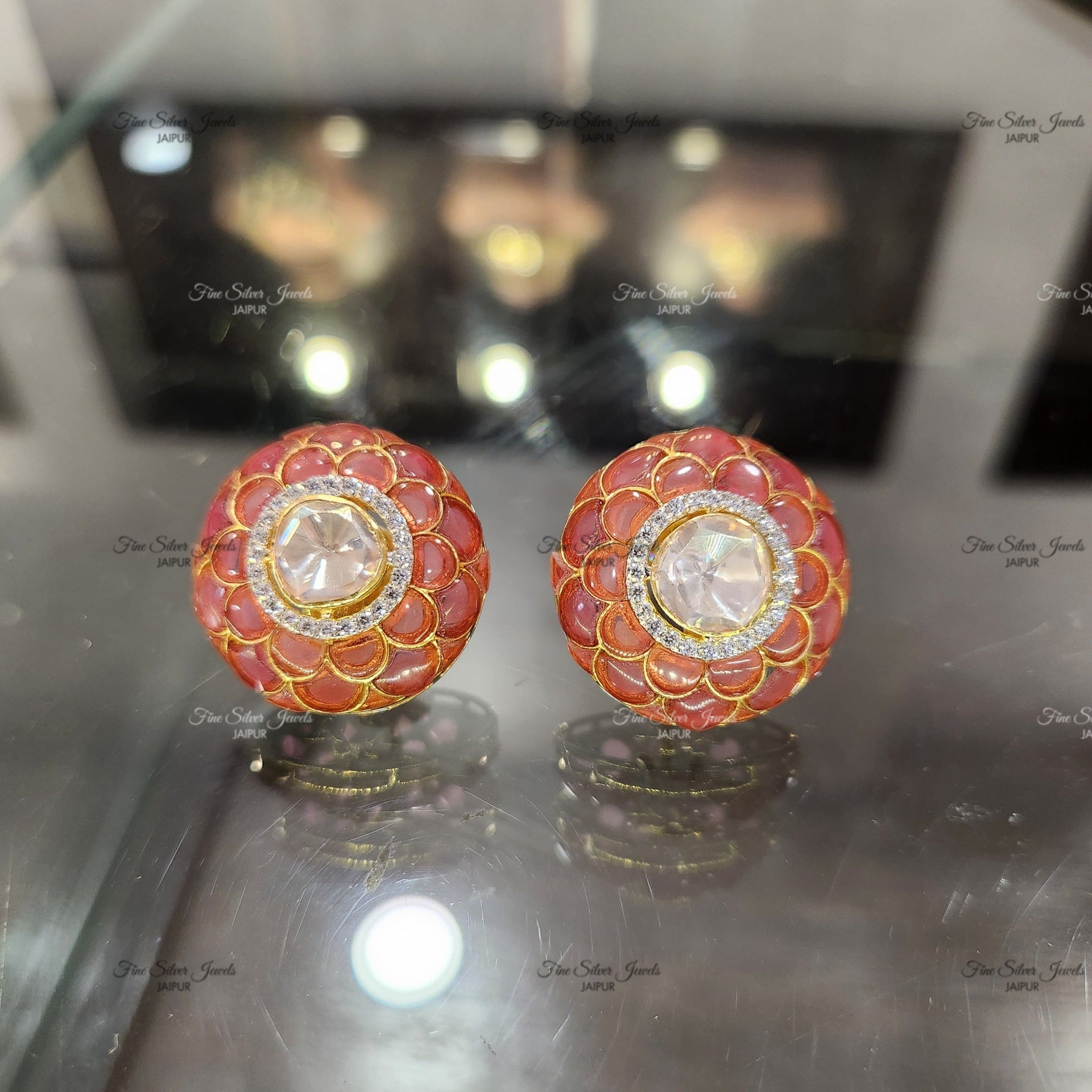 925 Silver Raza Polki Earrings