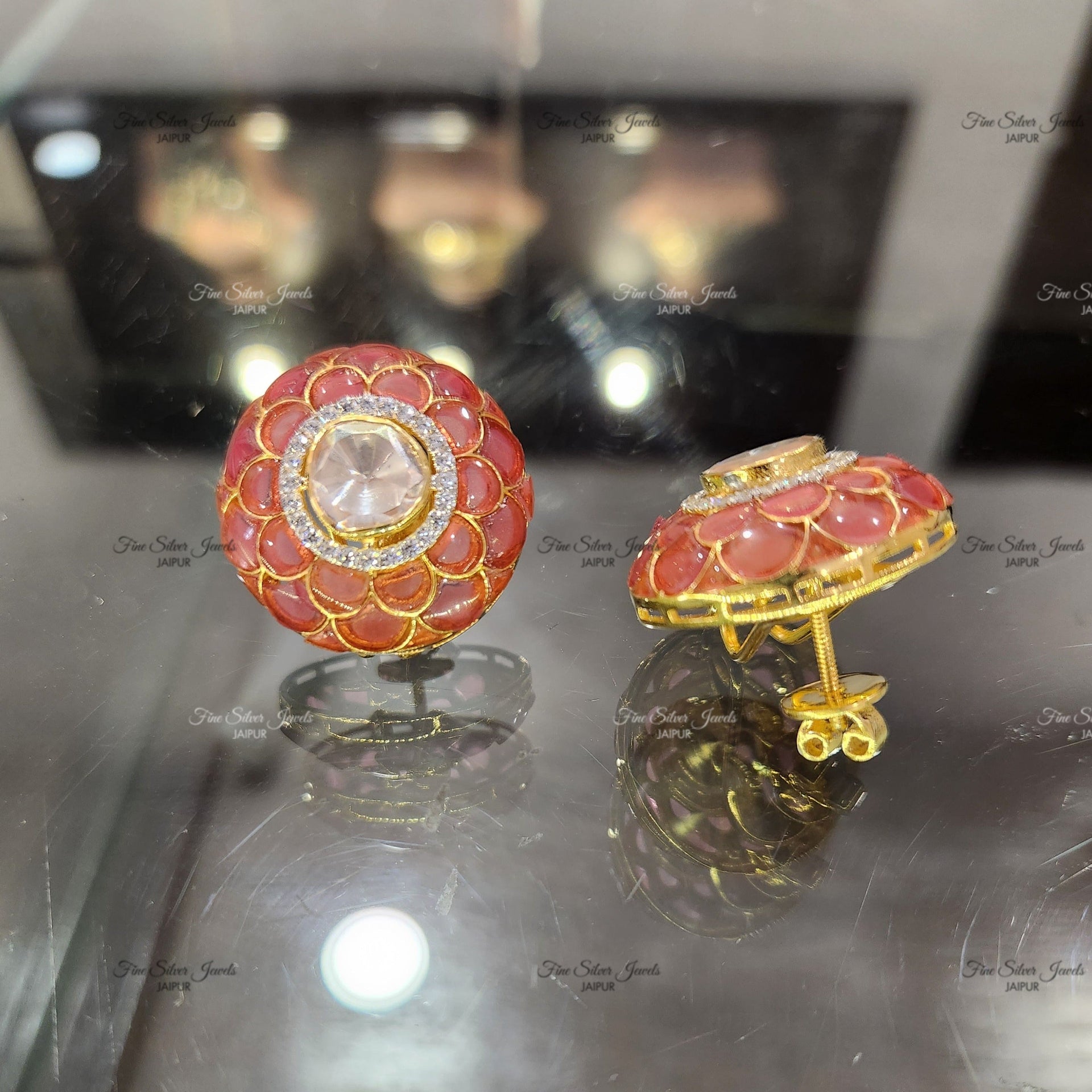 925 Silver Raza Polki Earrings