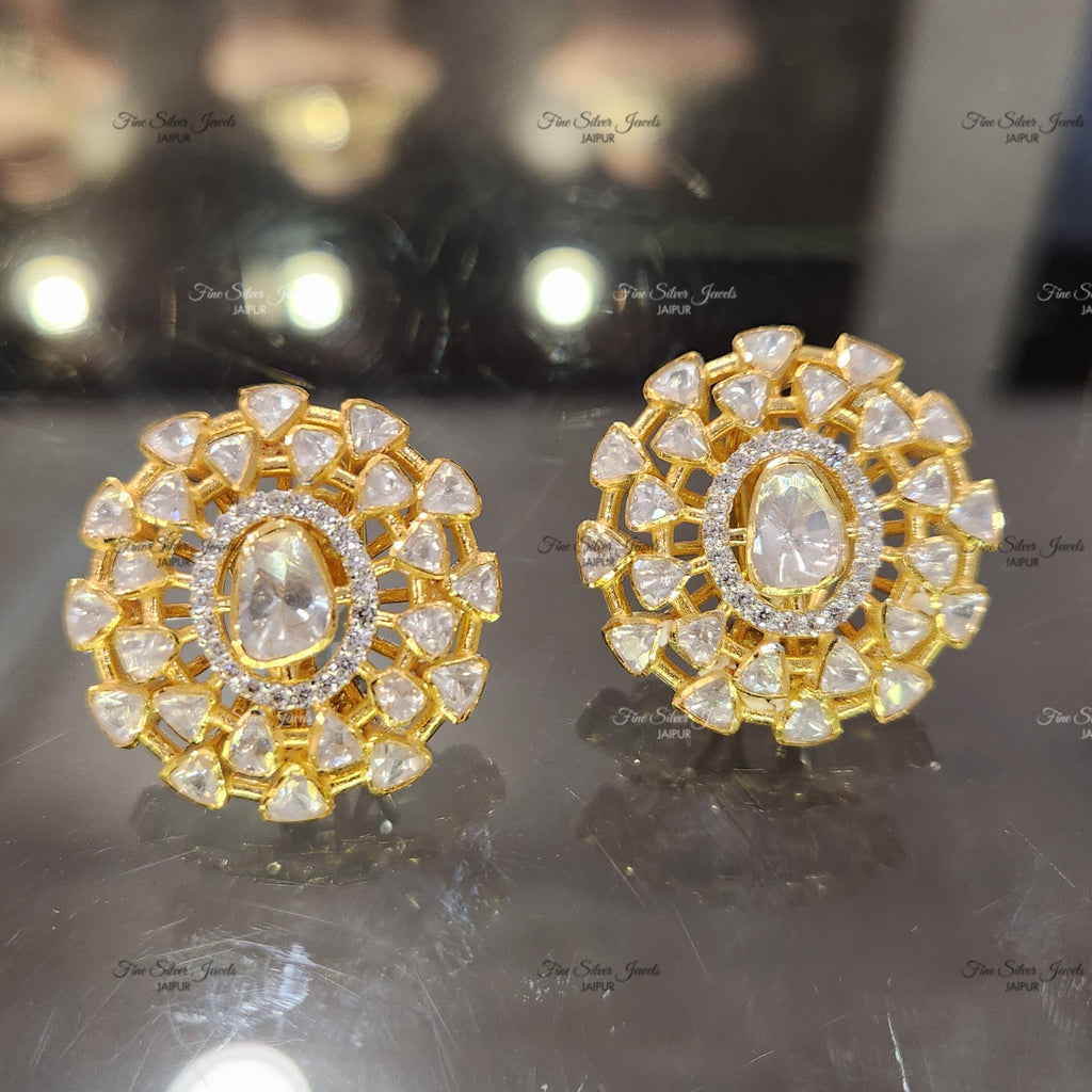 925 Silver Padma Polki Earrings