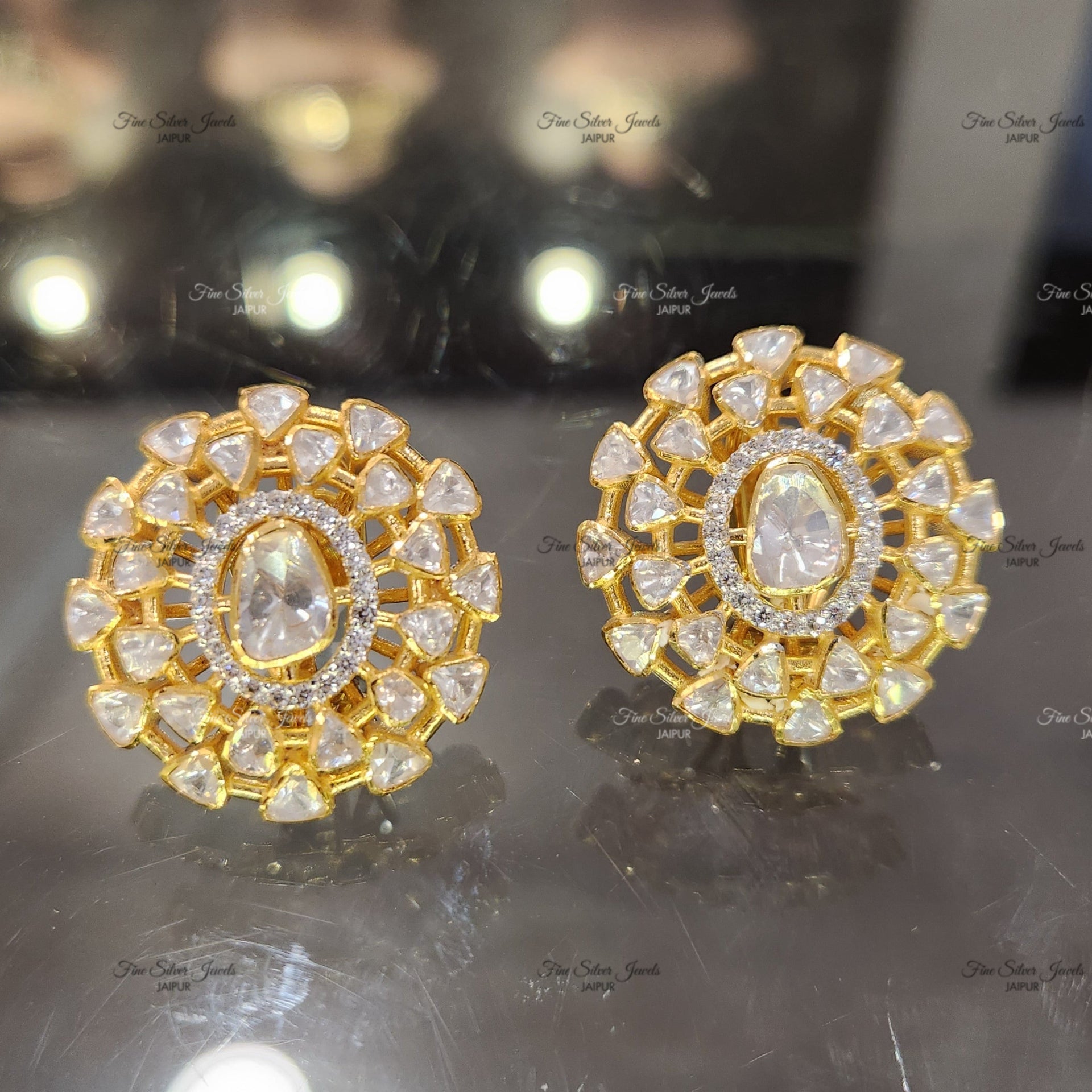 925 Silver Padma Polki Earrings