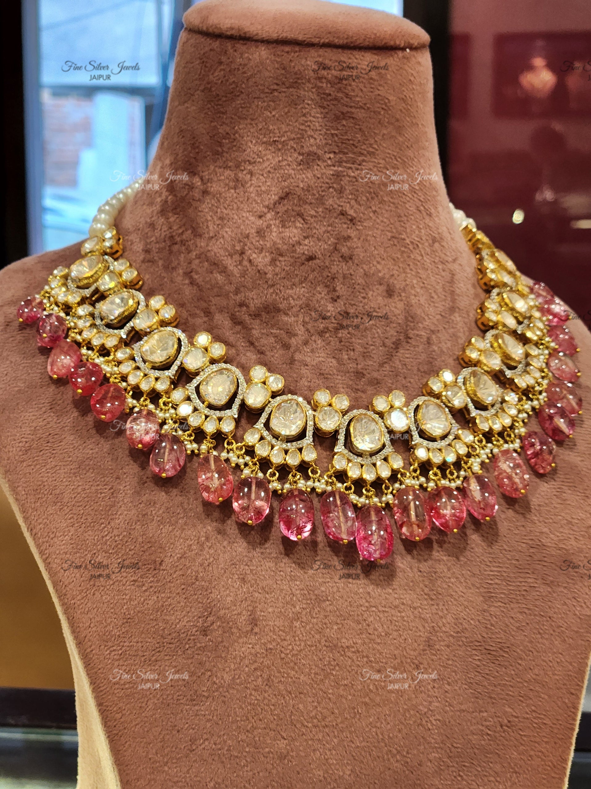 925 Silver Rivaah Polki Necklace Set