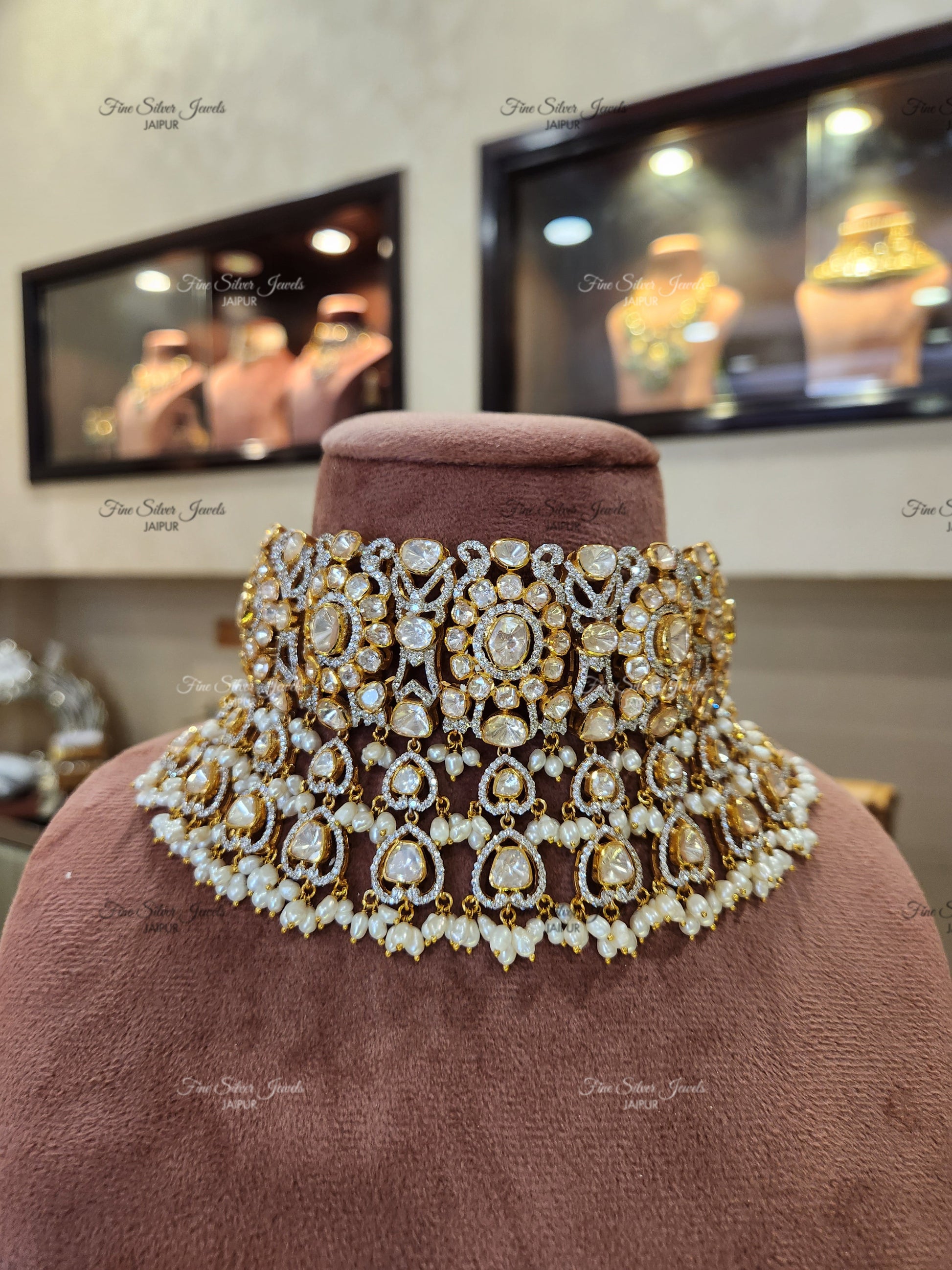 925 Silver Dhara Polki Choker Necklace