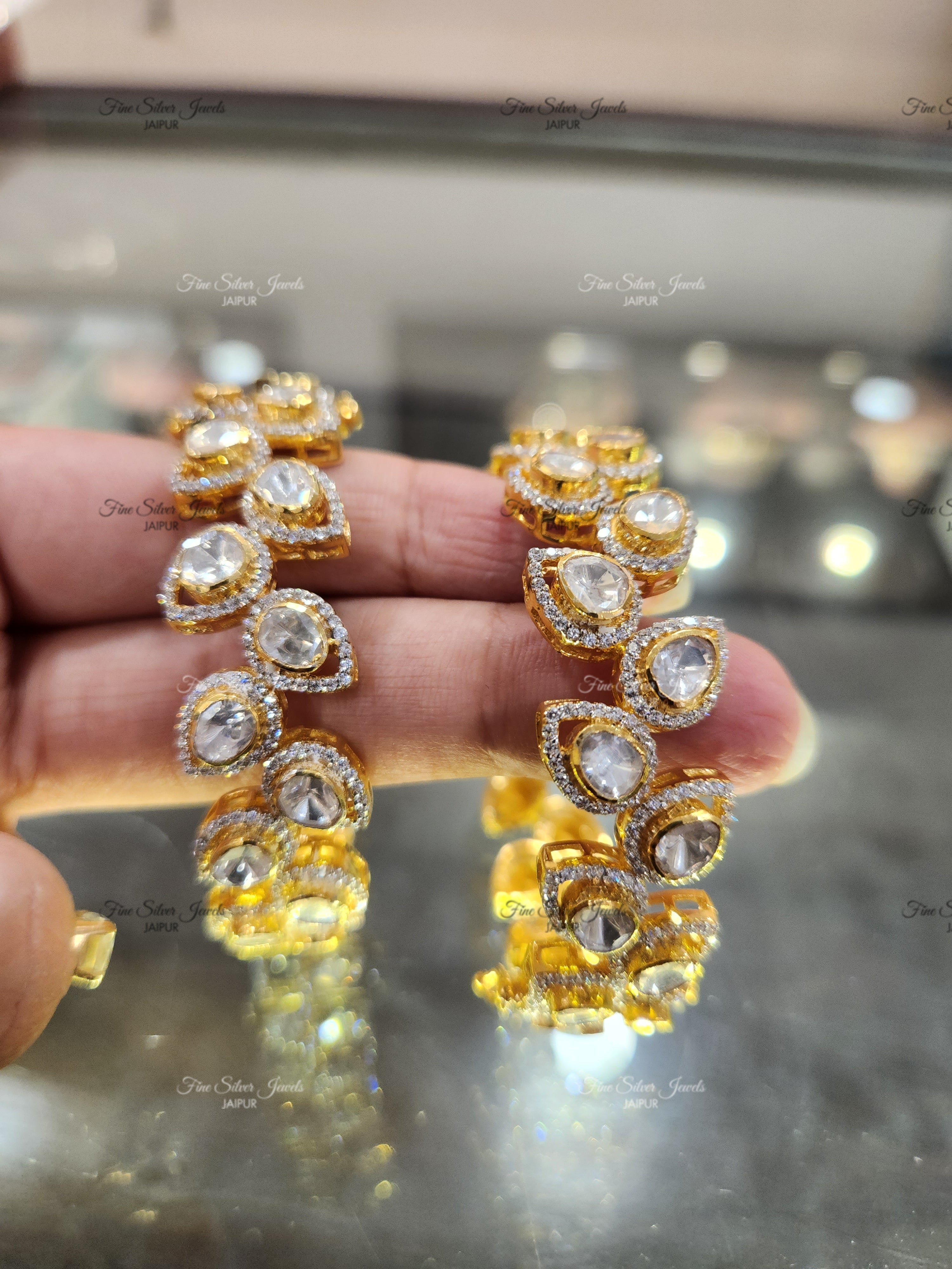 925 Silver Rivah Polki Bangle (set of 2)