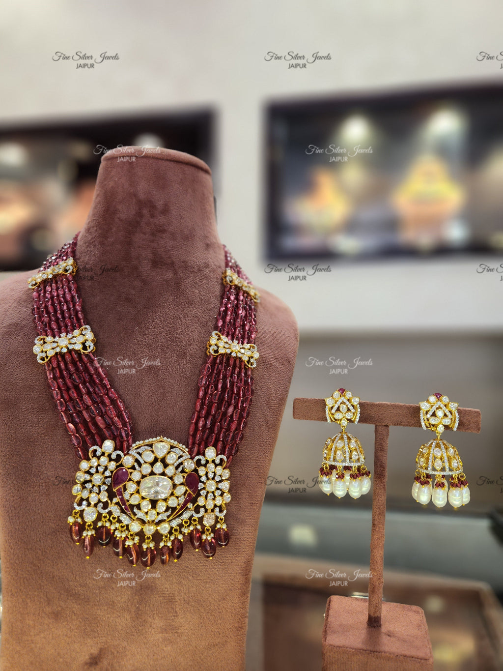 925 Silver PADMAKSHYA POLKI LONG NECKLACE SET