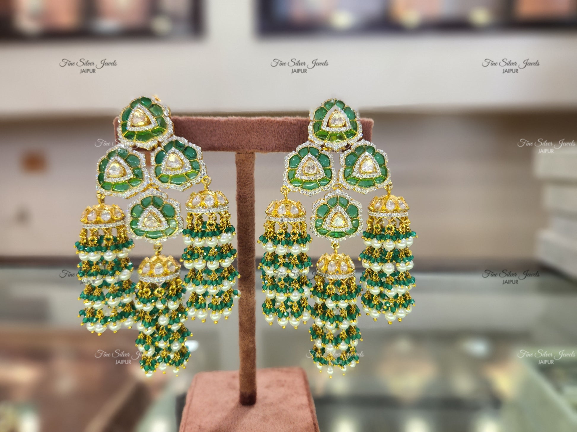 925 Silver Alamzeb Polki Earrings - Main Image