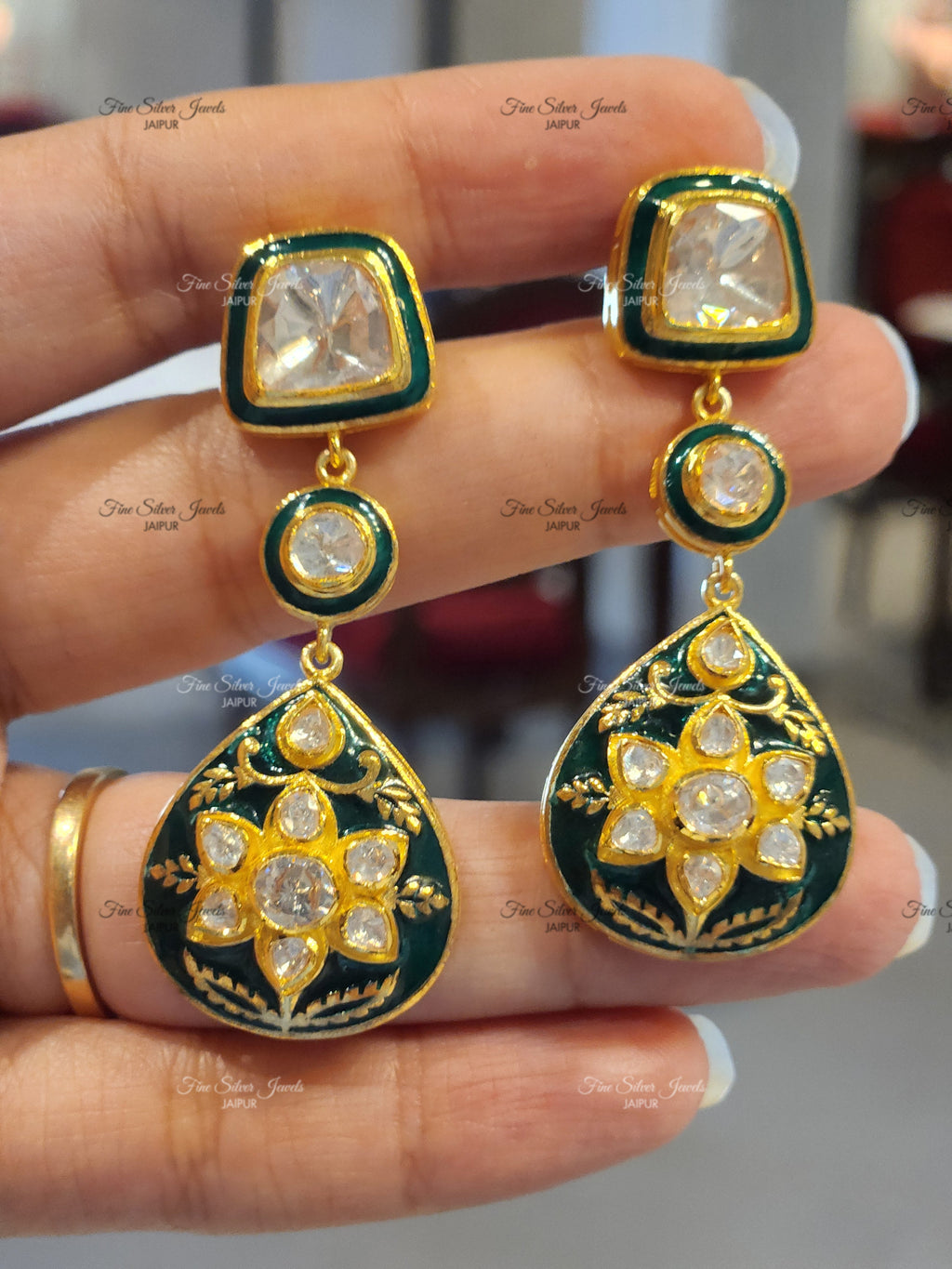 925 Silver Meenakari Polki Earrings