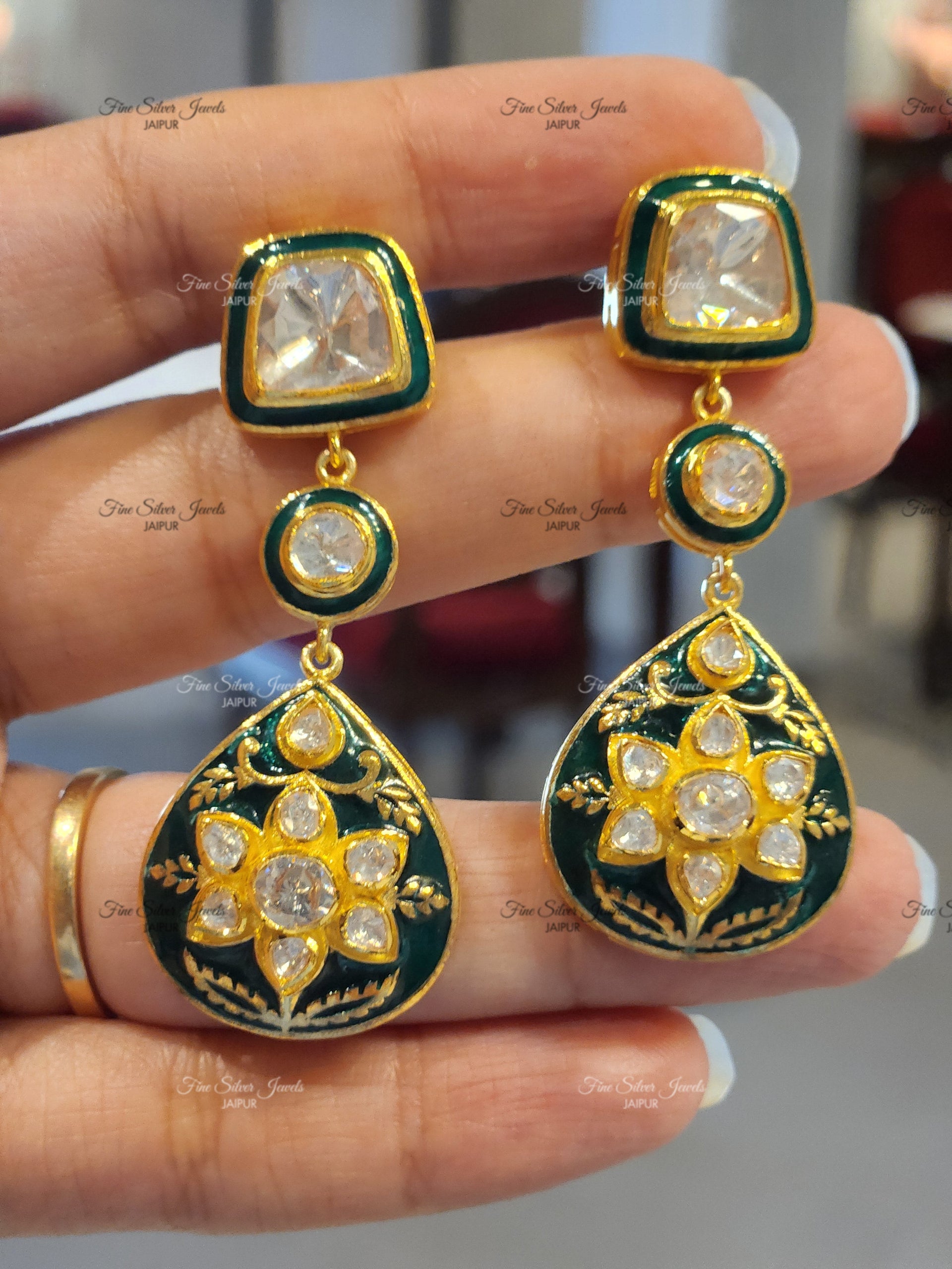 925 Silver Meenakari Polki Earrings