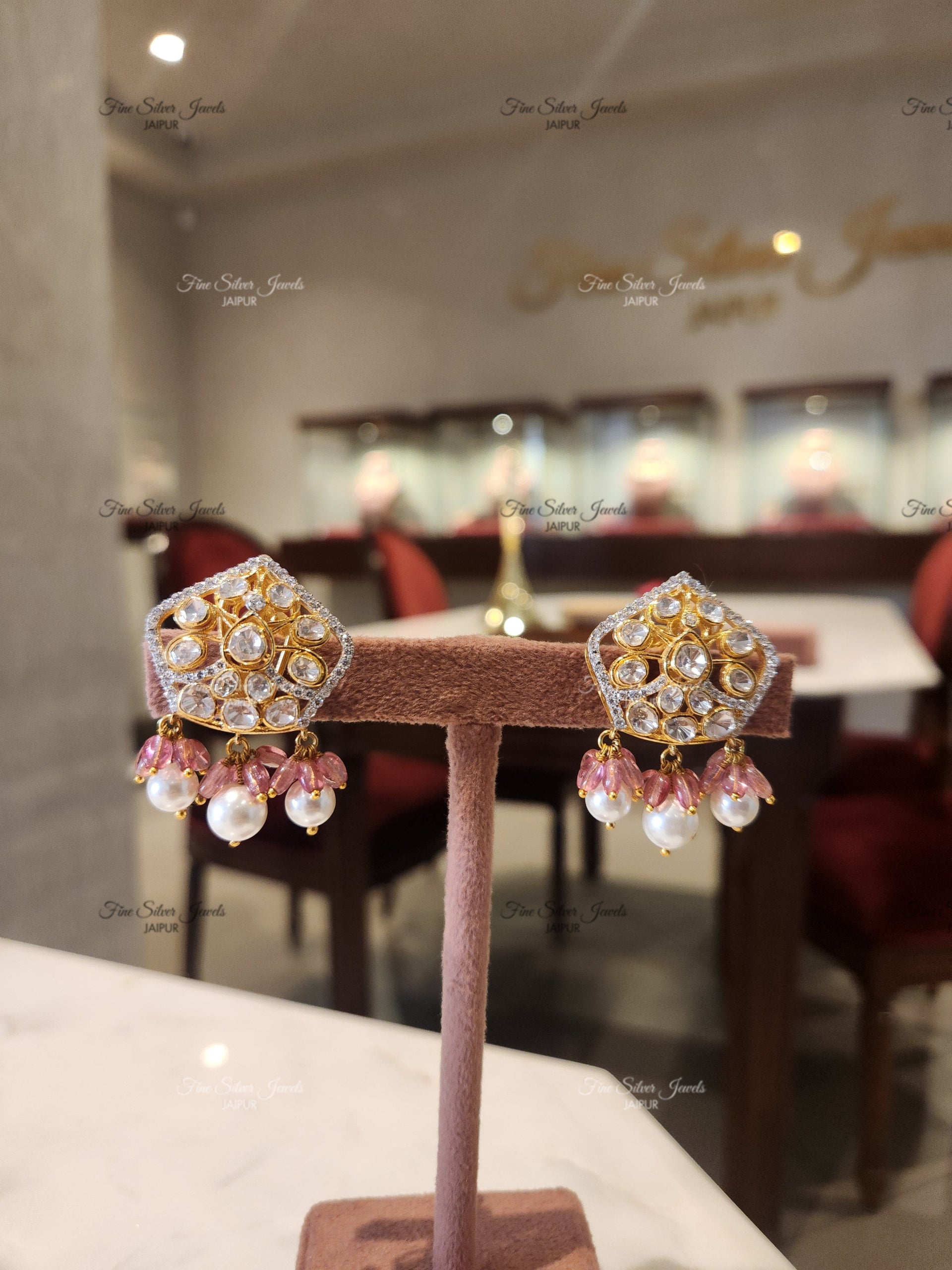 925 Silver Dhara Polki Necklace Set