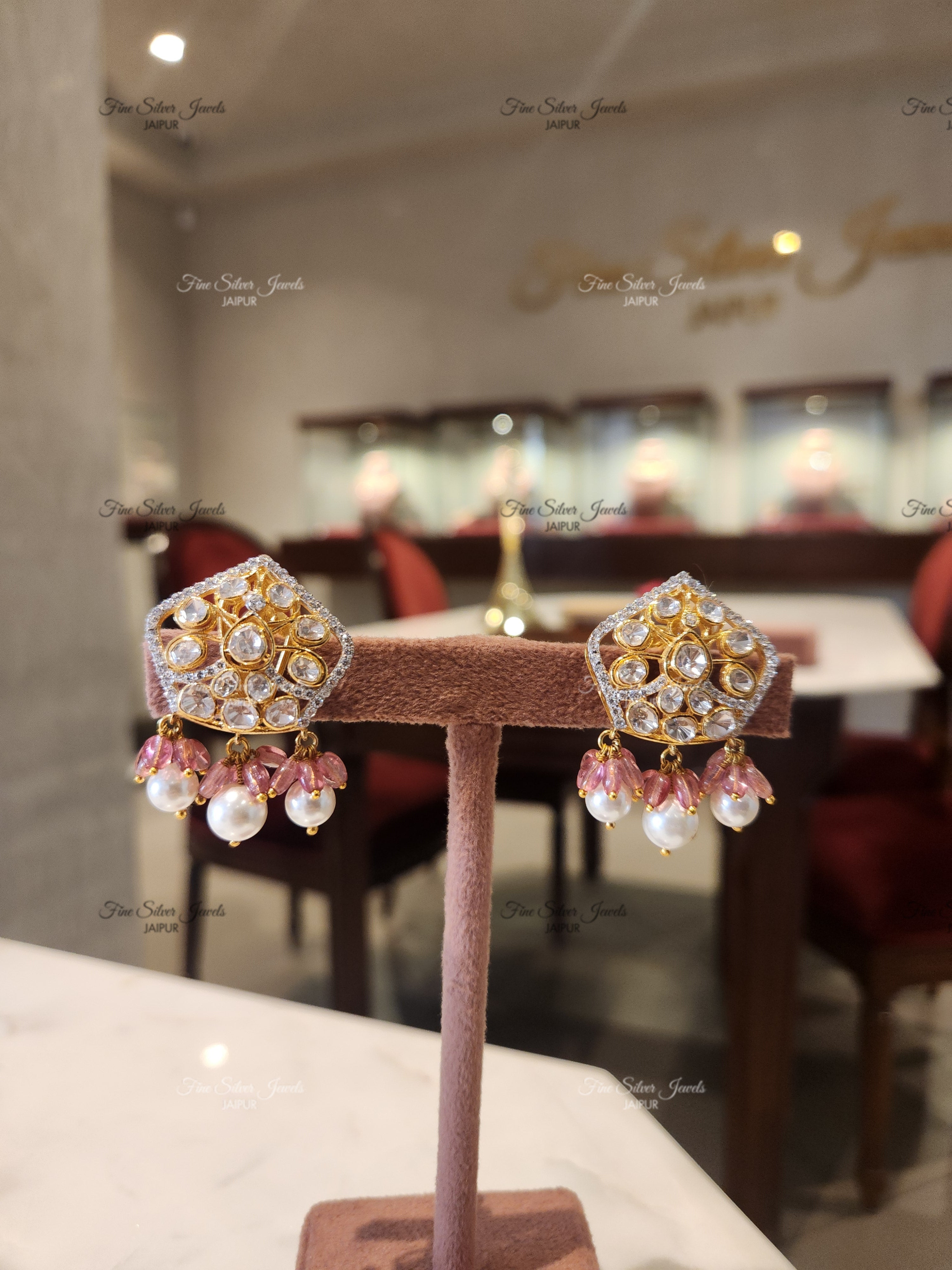 925 Silver Dhara Polki Necklace Set