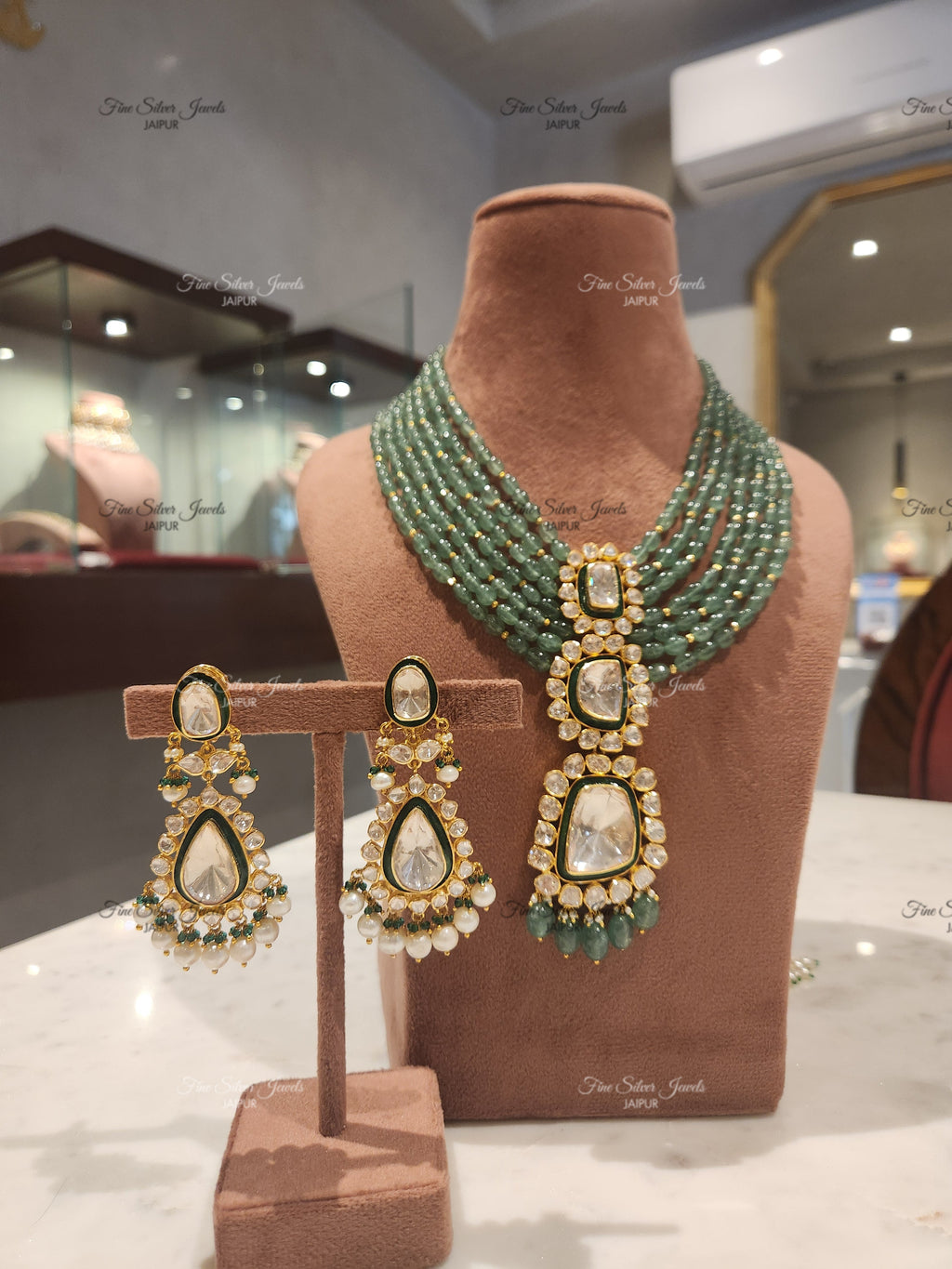 925 Silver Pia Polki Necklace Set