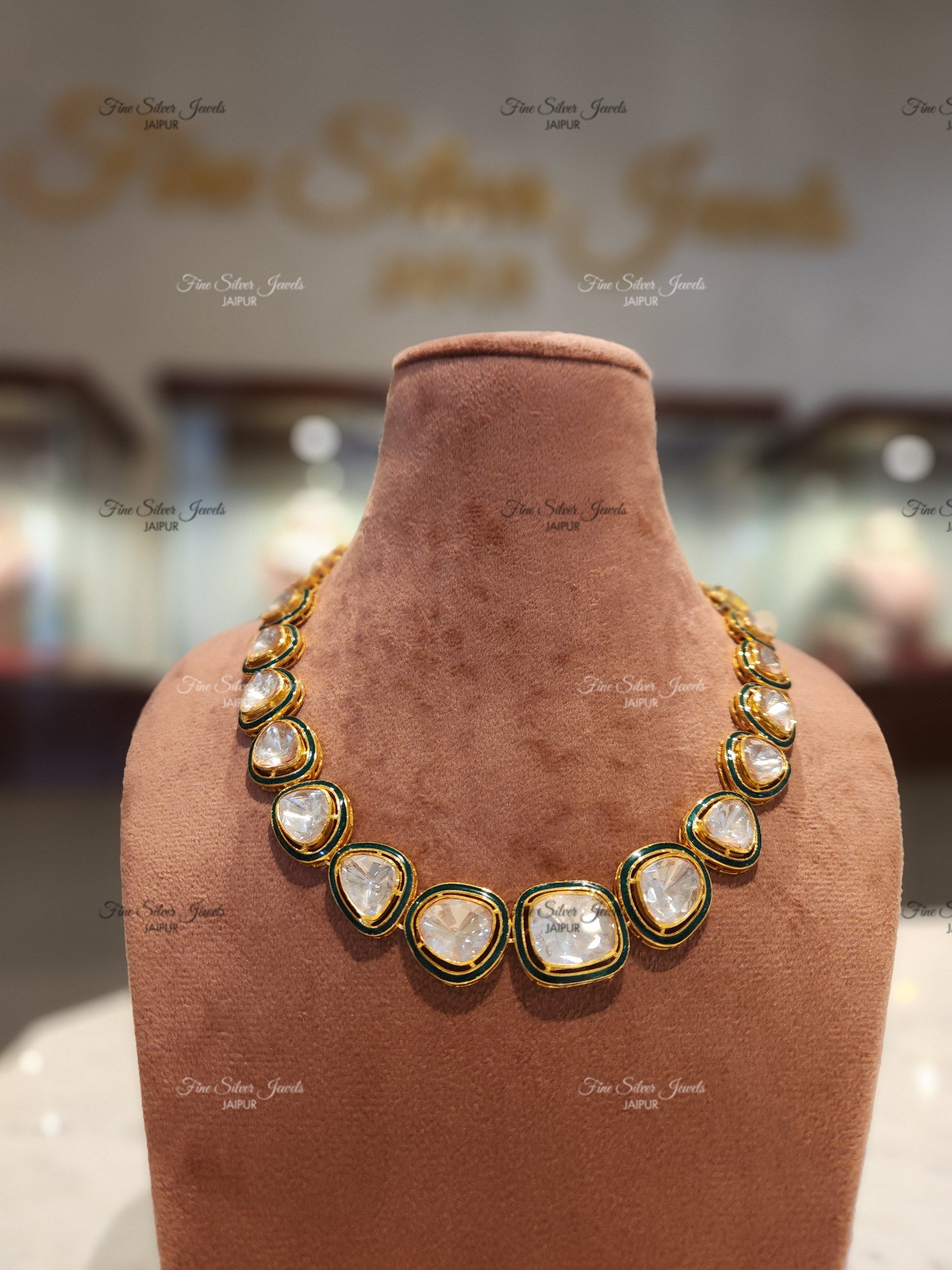 925 Silver Gleam Polki Necklace Set