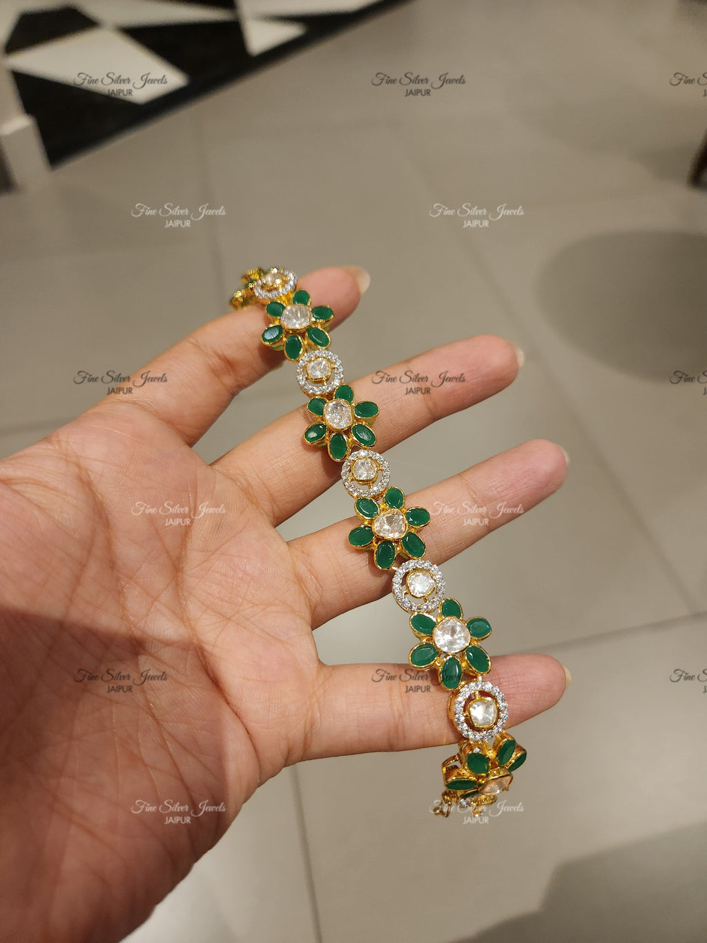 925 Silver Harini Polki Bracelet