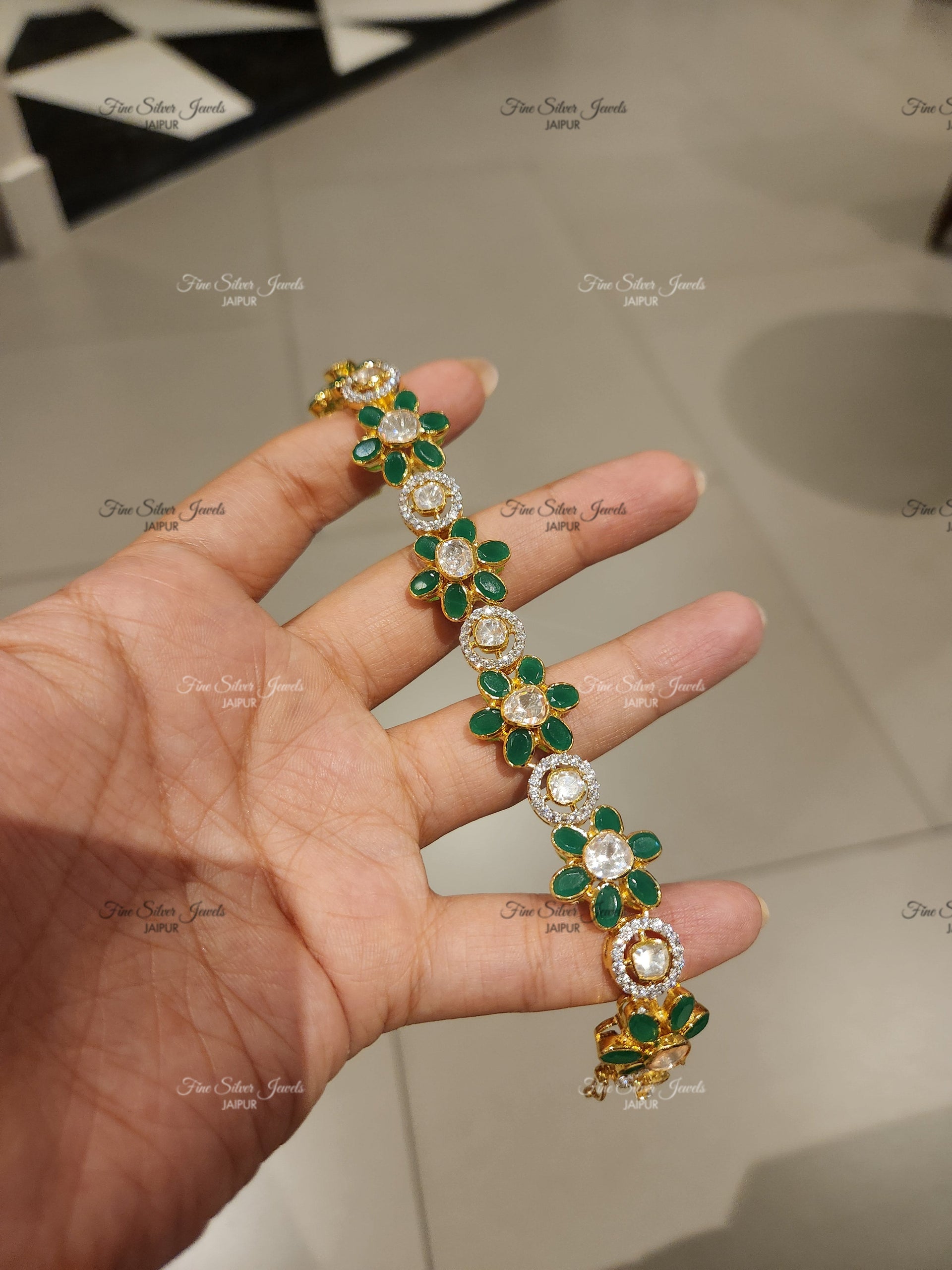 925 Silver Harini Polki Bracelet