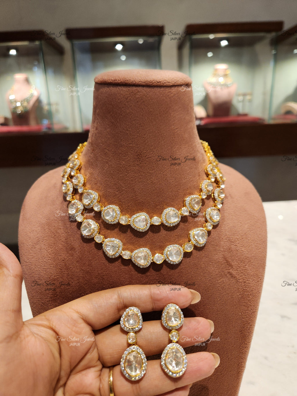 925 Silver Regal Polki Necklaces Set