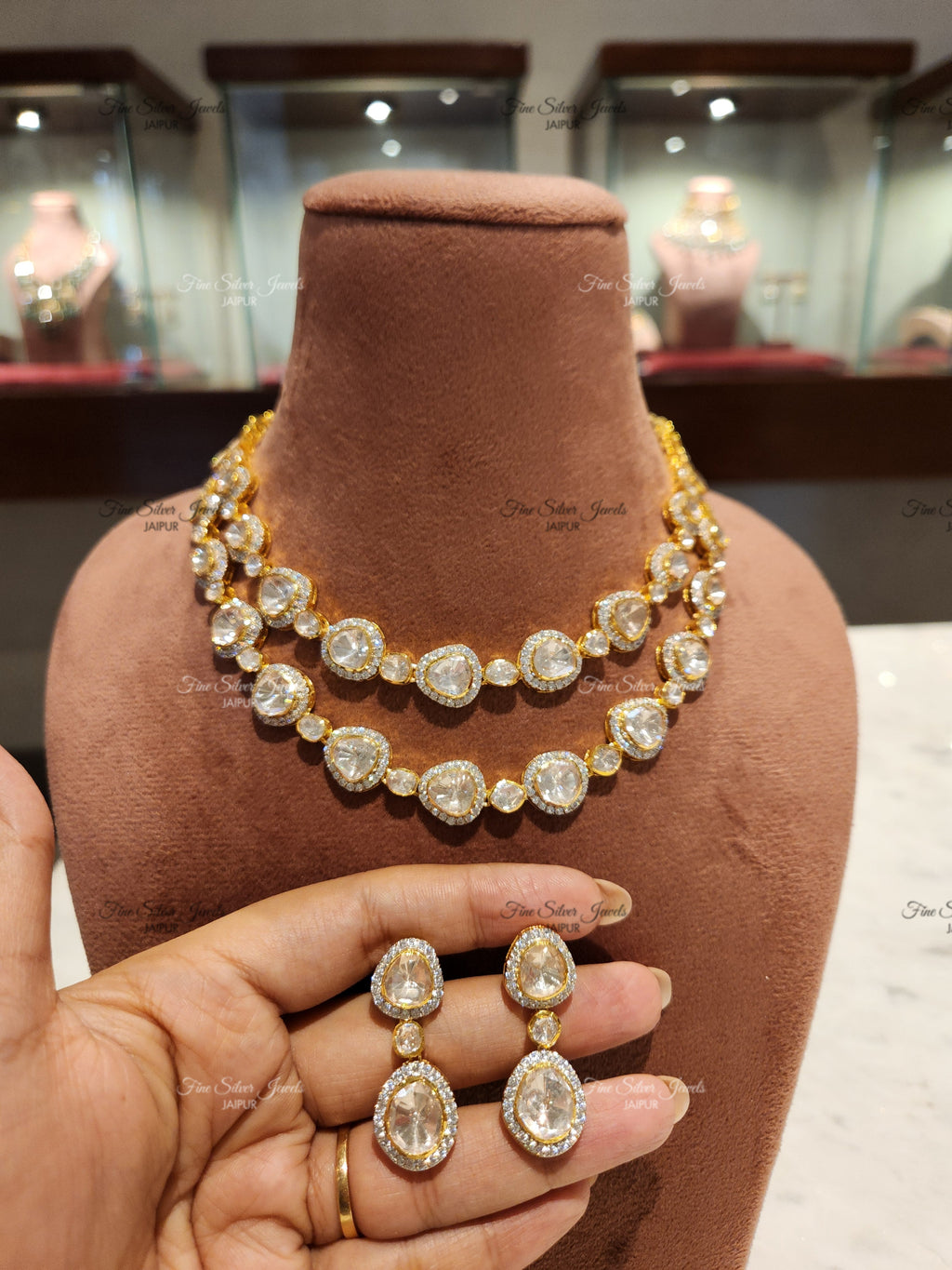 925 Silver Regal Polki Necklaces Set