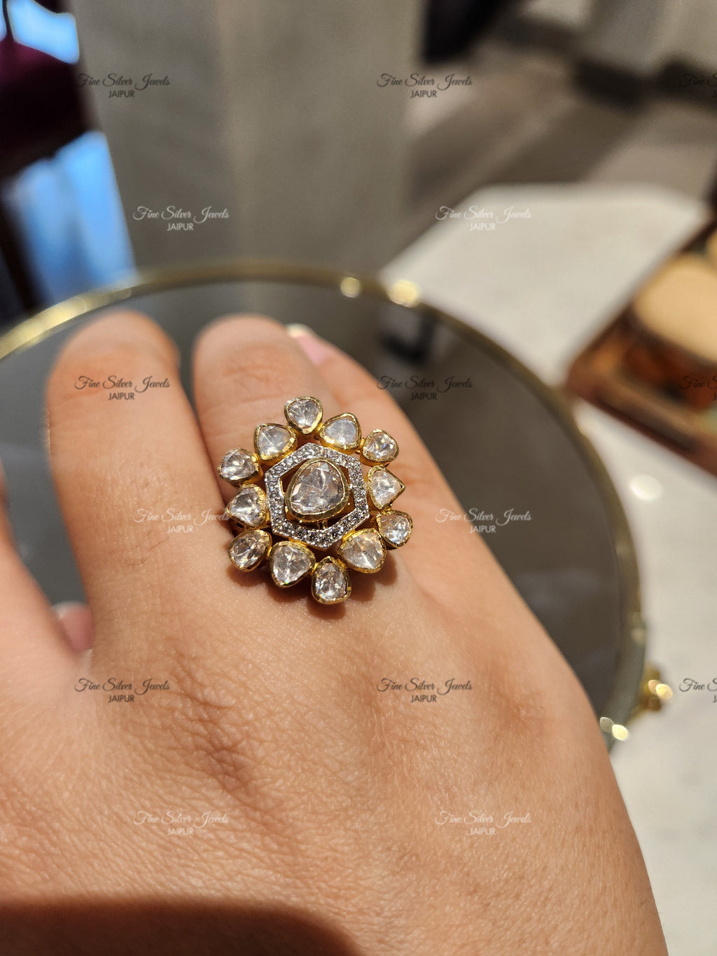 925 Silver Rabiya Polki Ring