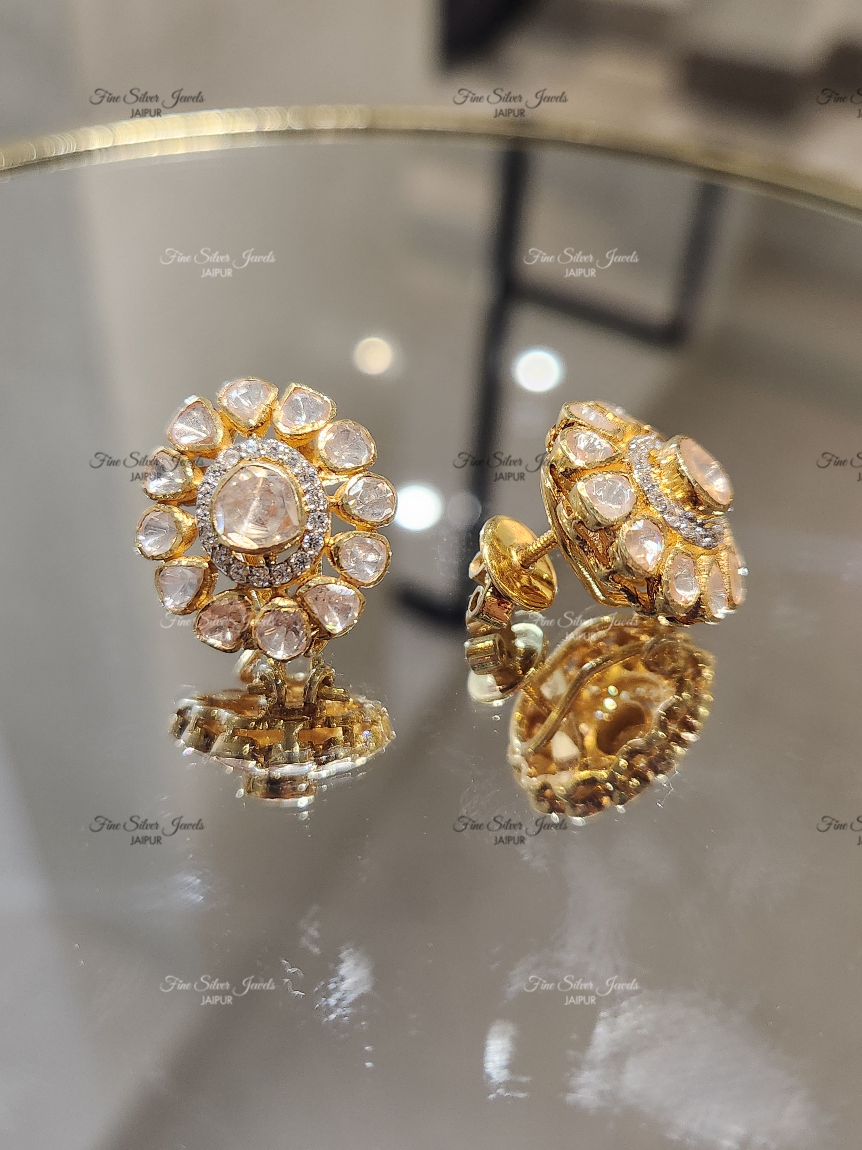 925 Silver Crystal Polki Earring