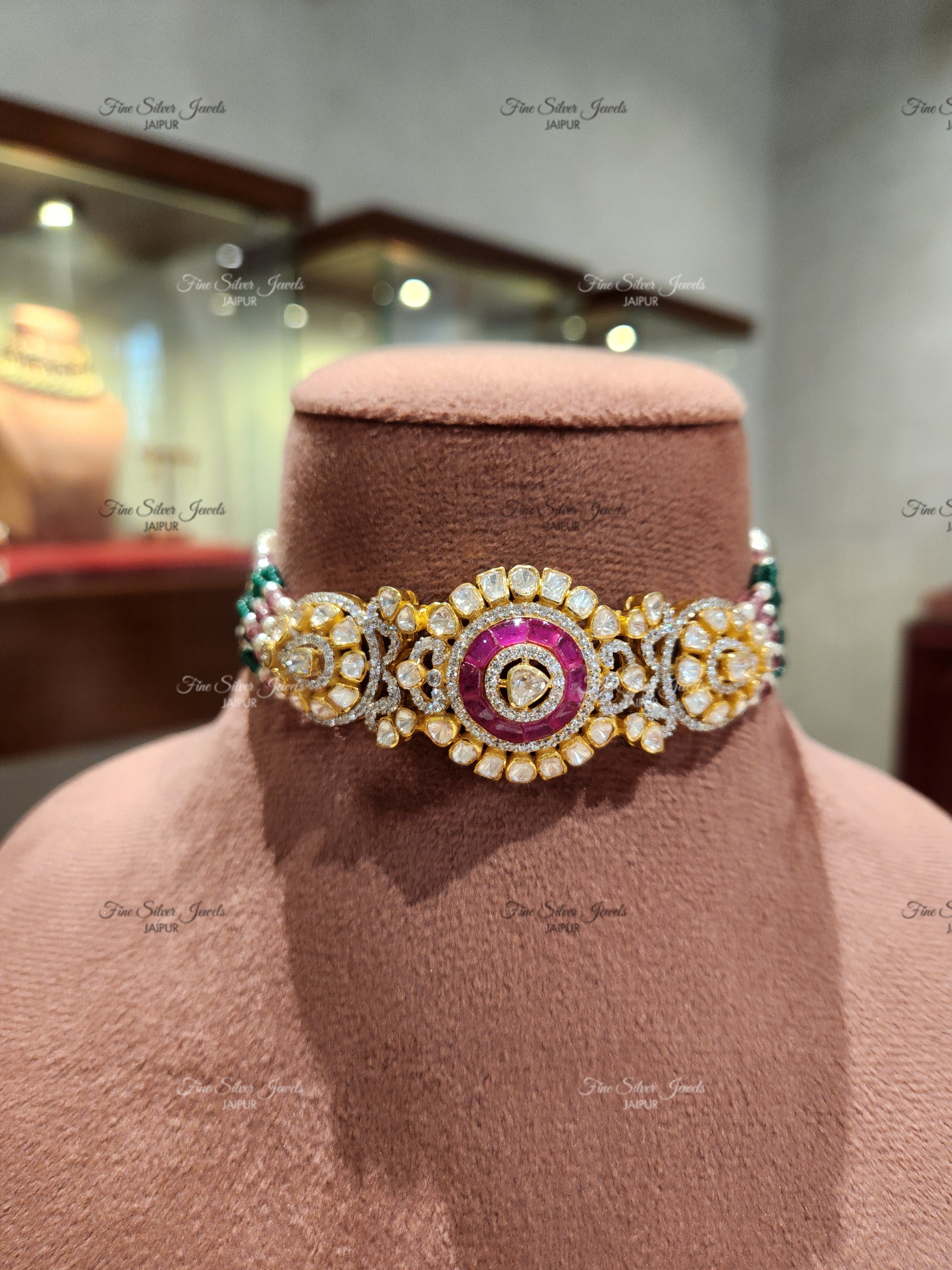 925 Silver Ruby Royale Choker Set