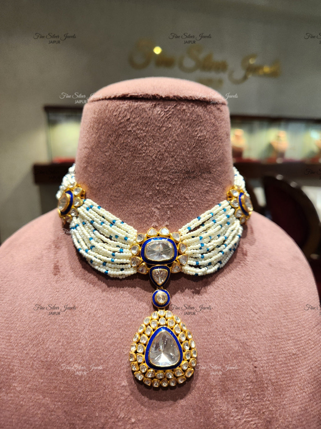 925 Silver Indraneela Polki Necklace Set