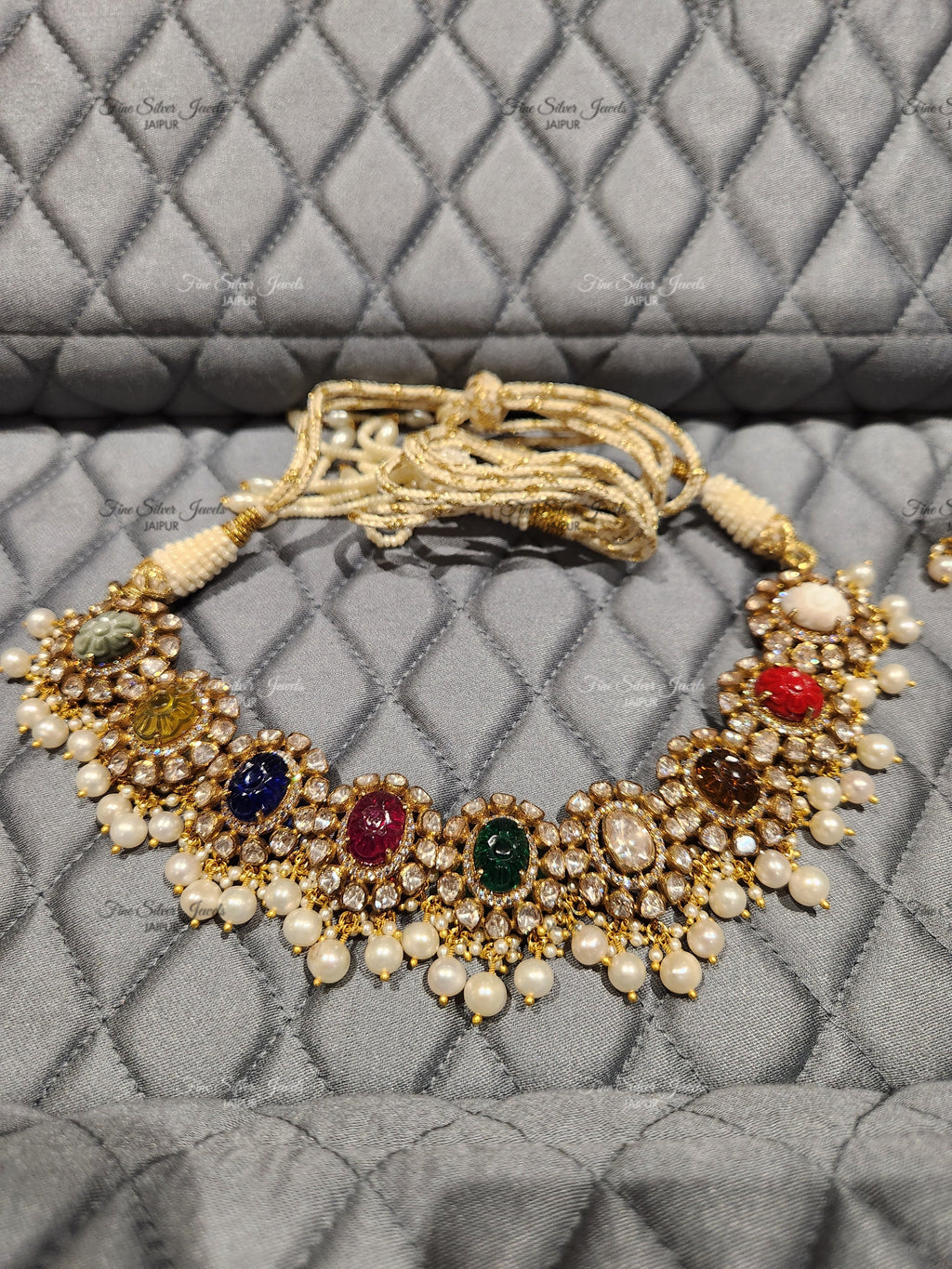 925 Silver Multi Gem Navratan Necklace set