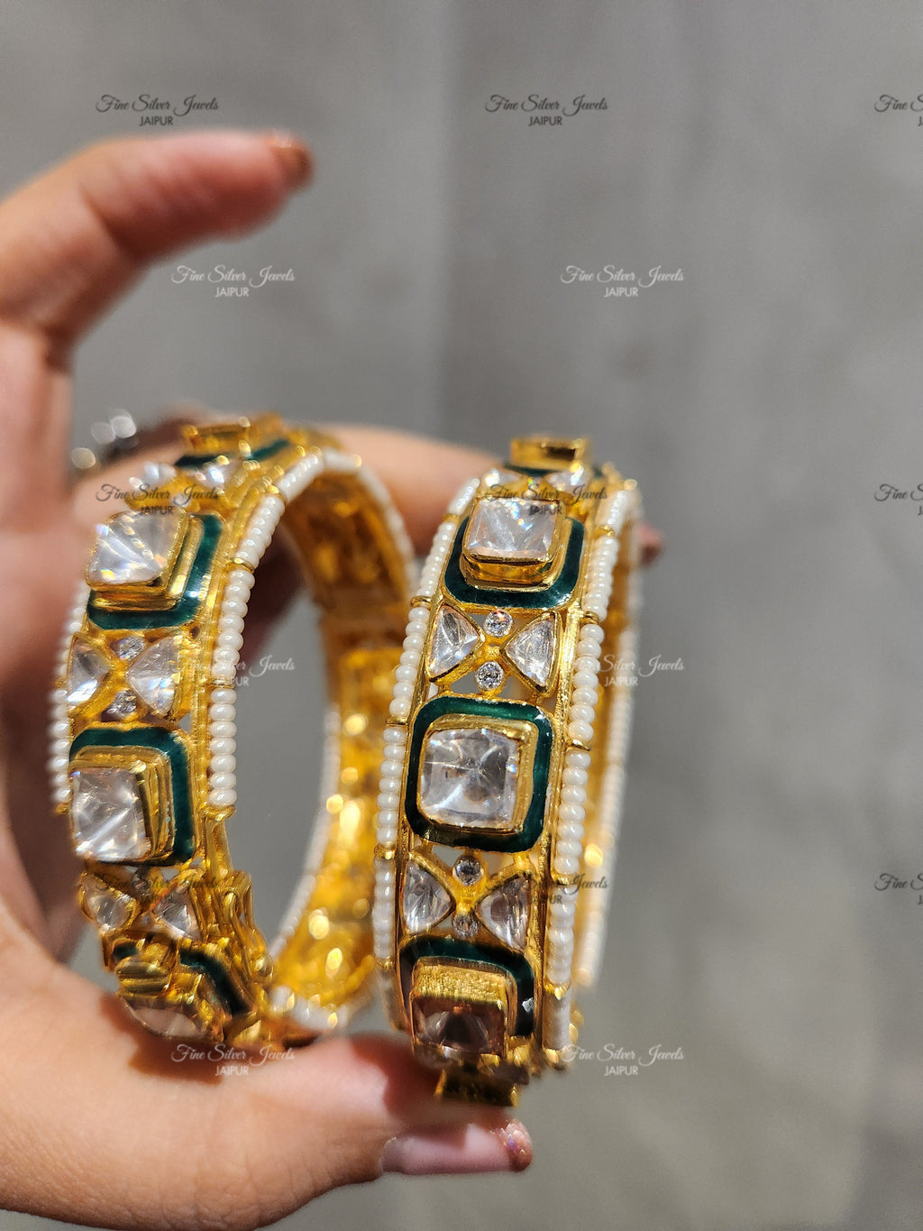 925 Silver Royal Polki Pearl Bangles