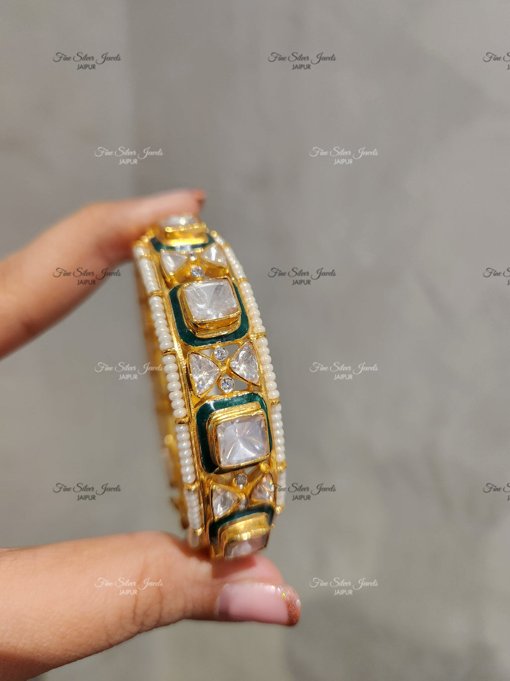 925 Silver Royal Polki Pearl Bangles