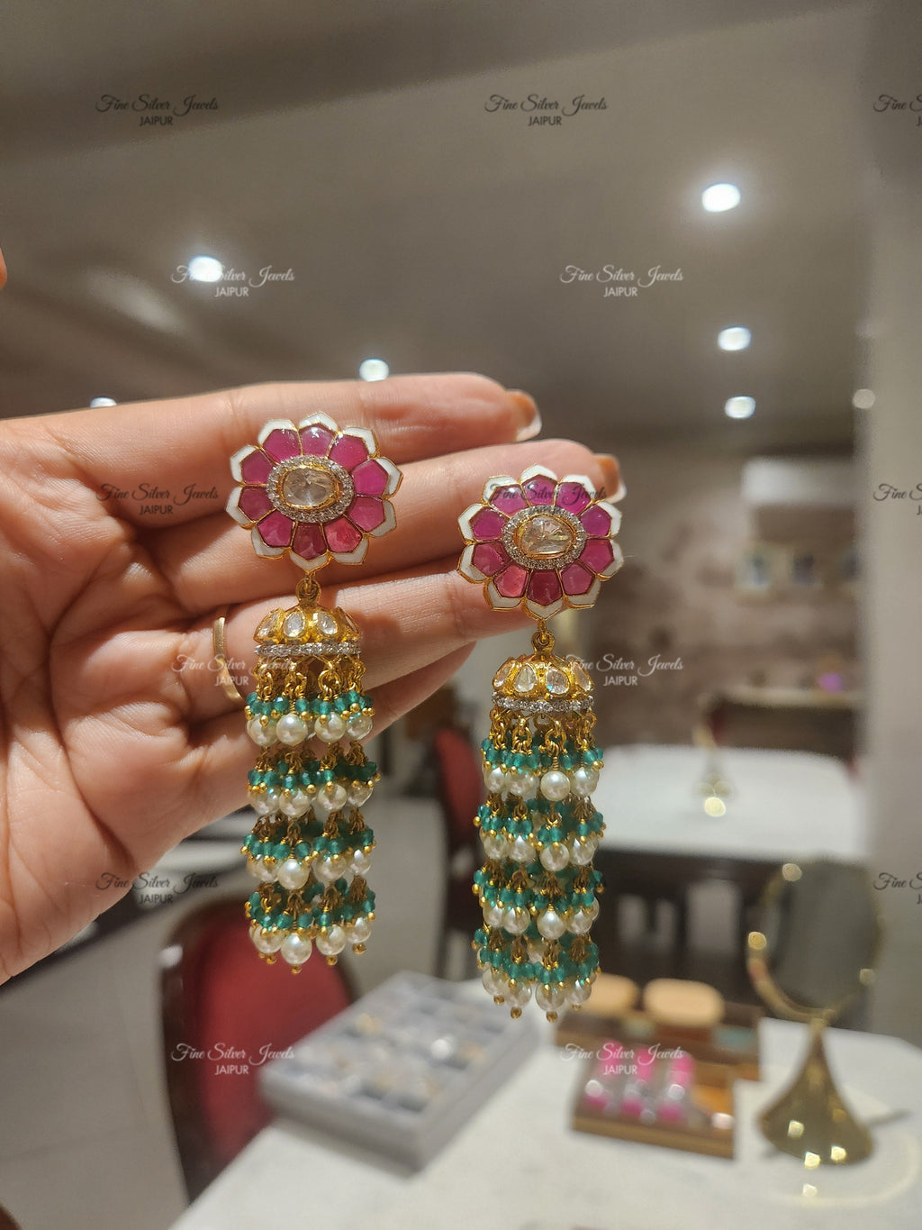 925 Silver Floral Long Earrings