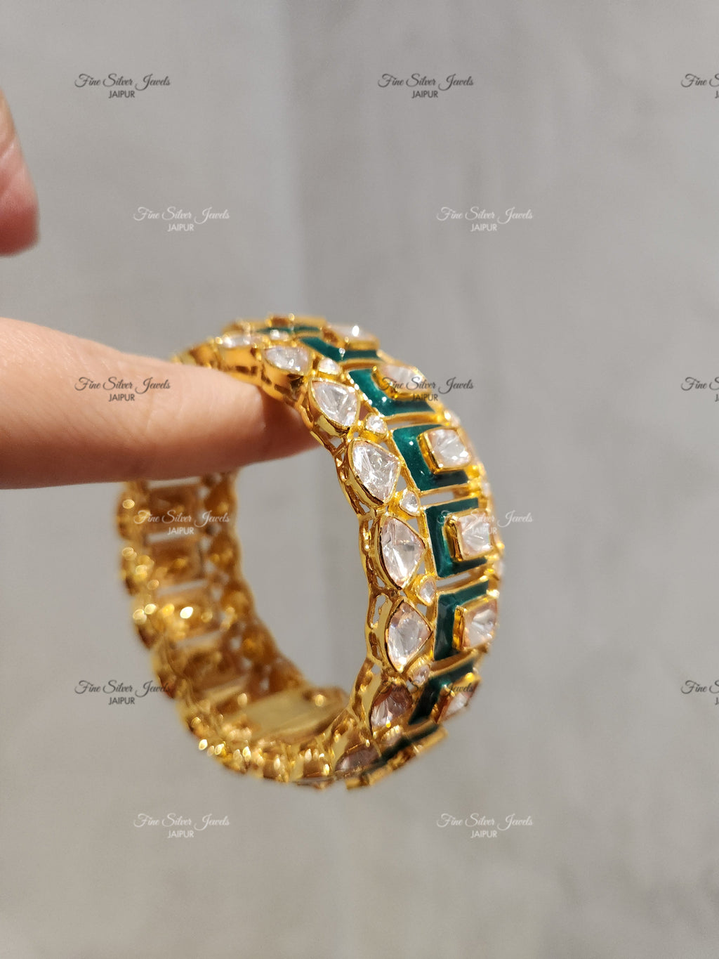 925 Silver Meena Polki Bangle