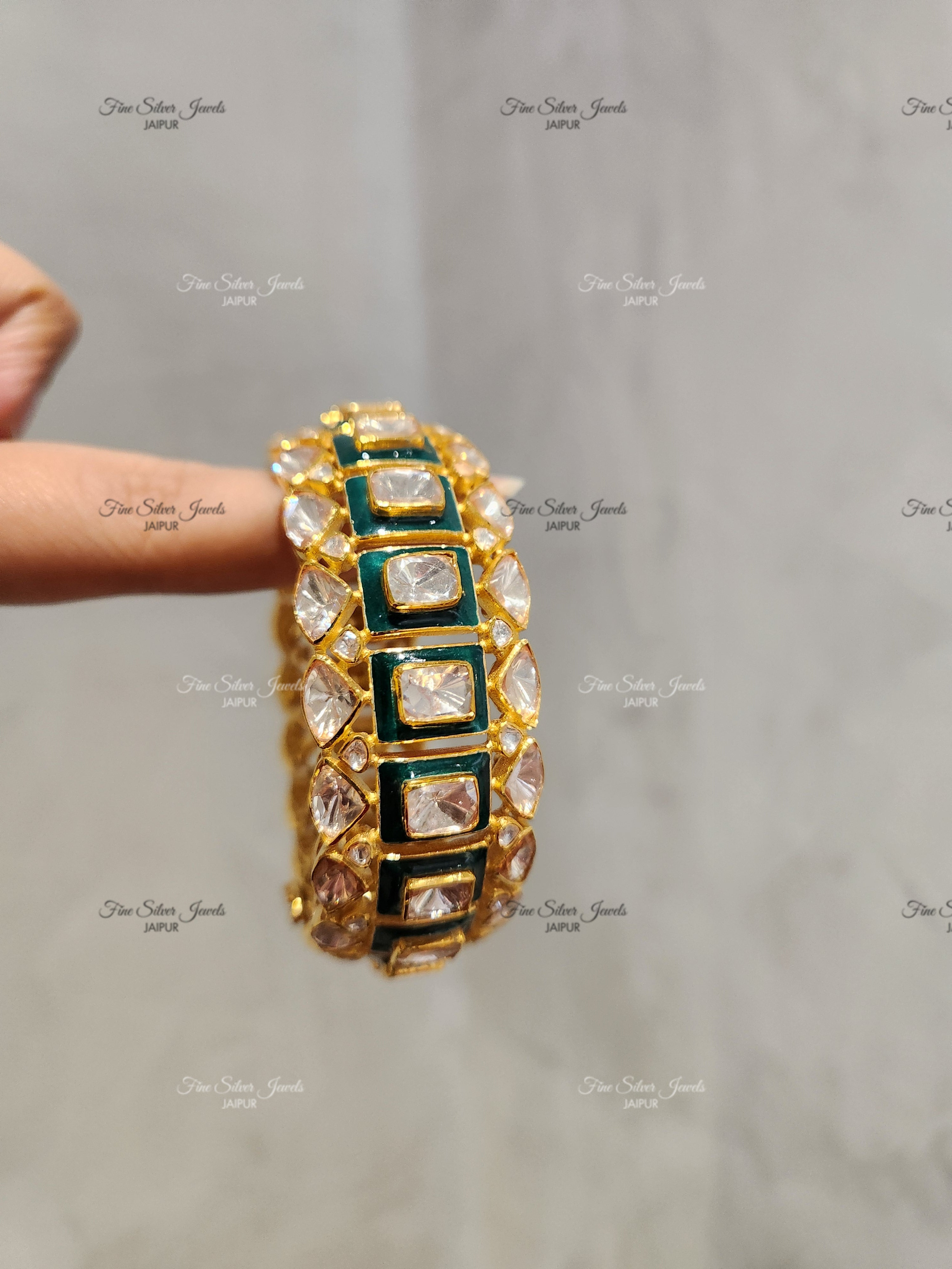 925 Silver Meena Polki Bangle