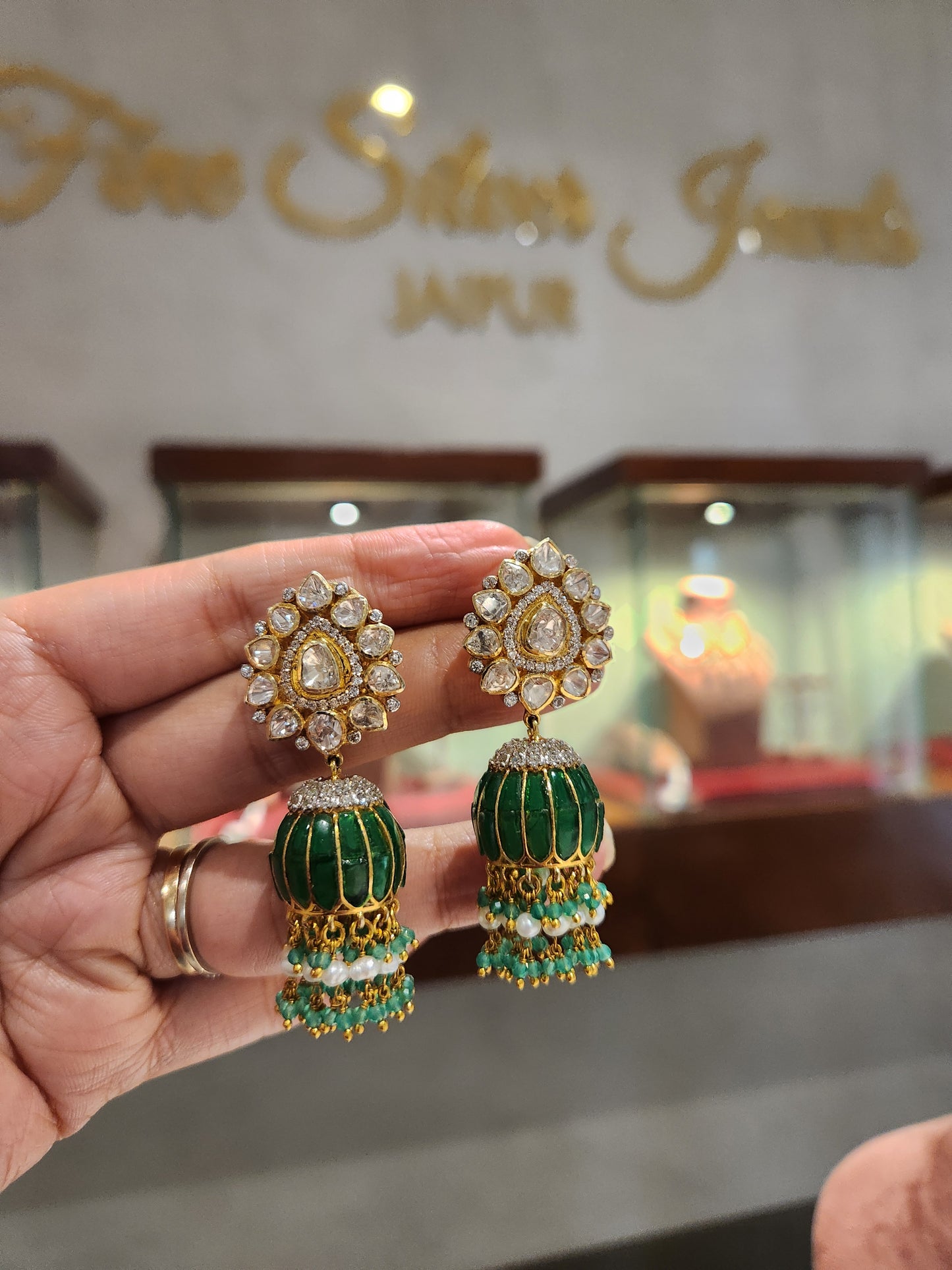 925 Silver Lotus Polki Jhumka Earrings