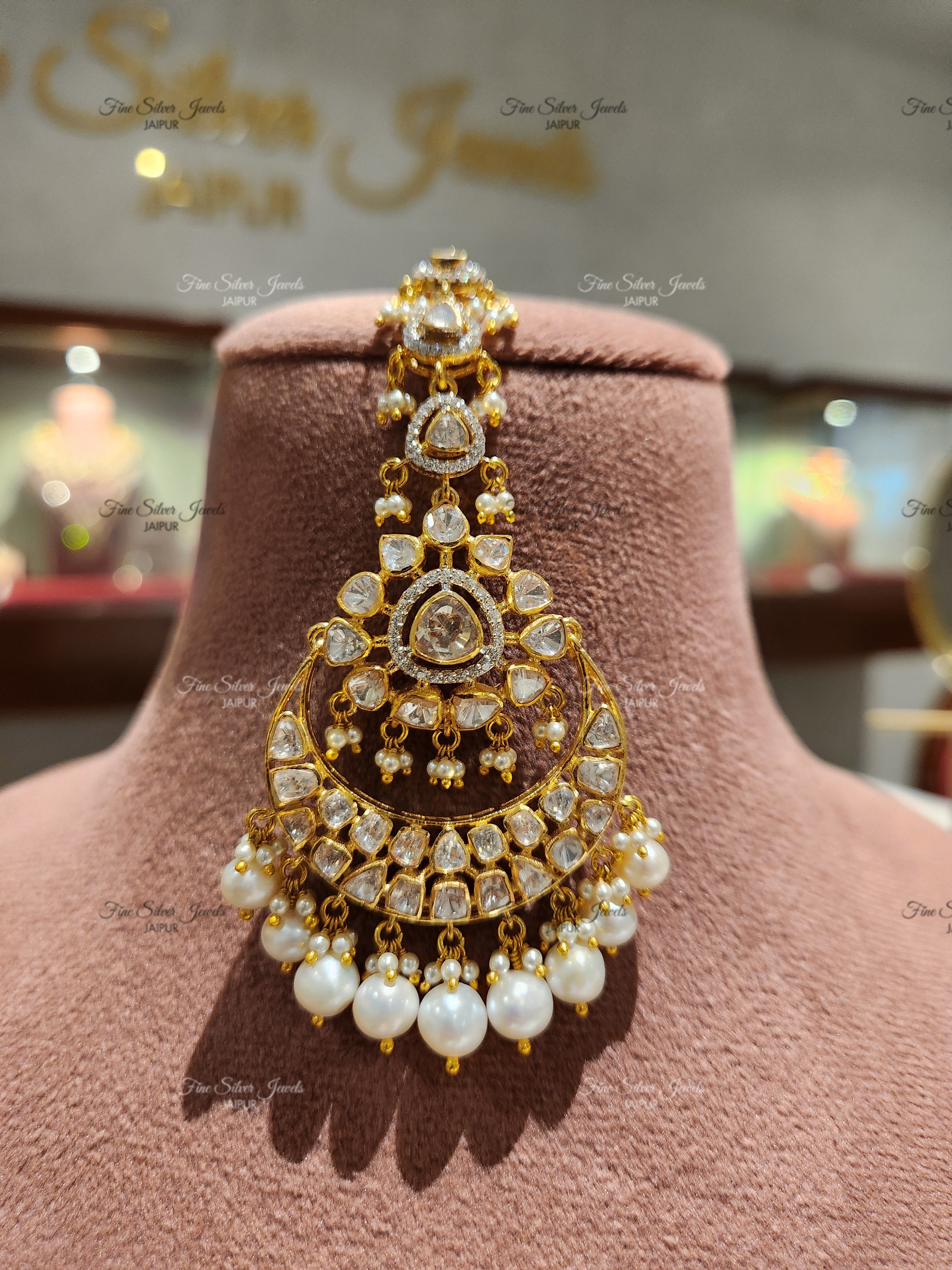 925 Silver Chandra Polki Mangtikka