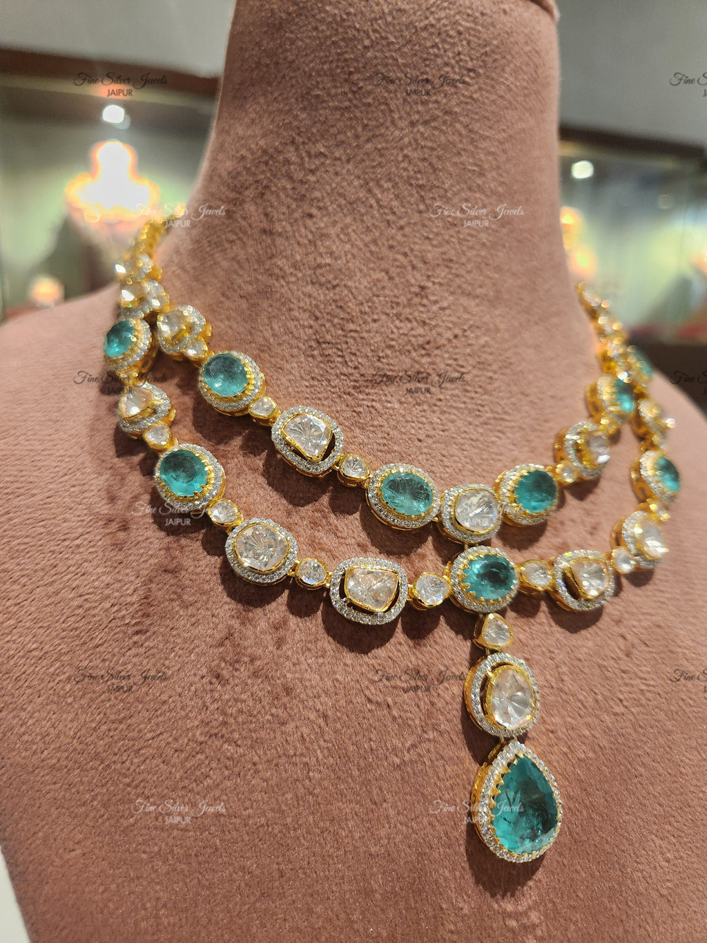 925 Silver Diana Polki Necklace Set