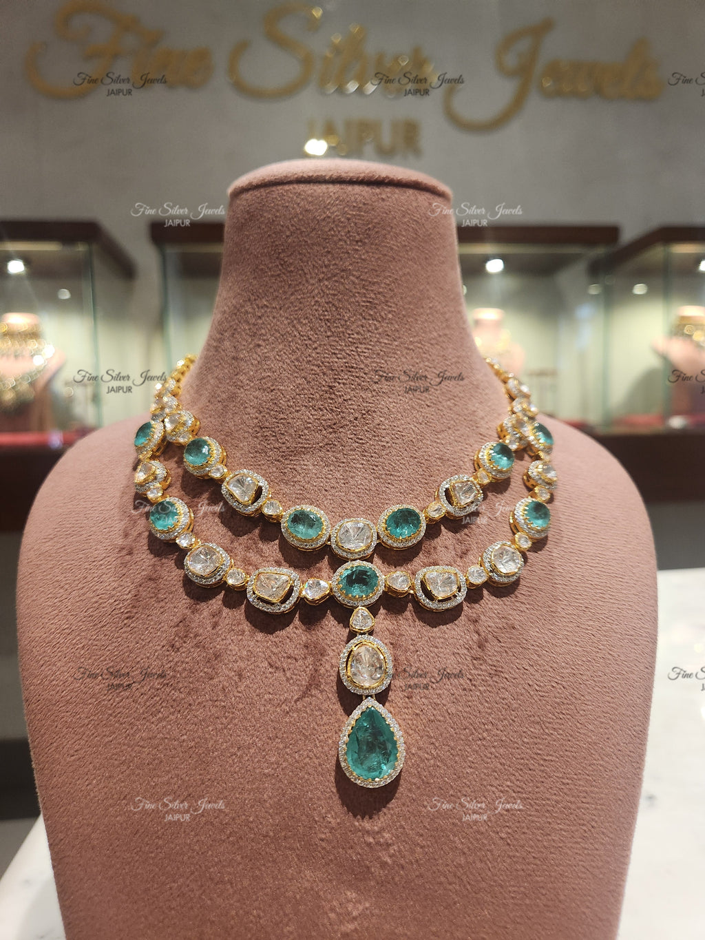 925 Silver Diana Polki Necklace Set
