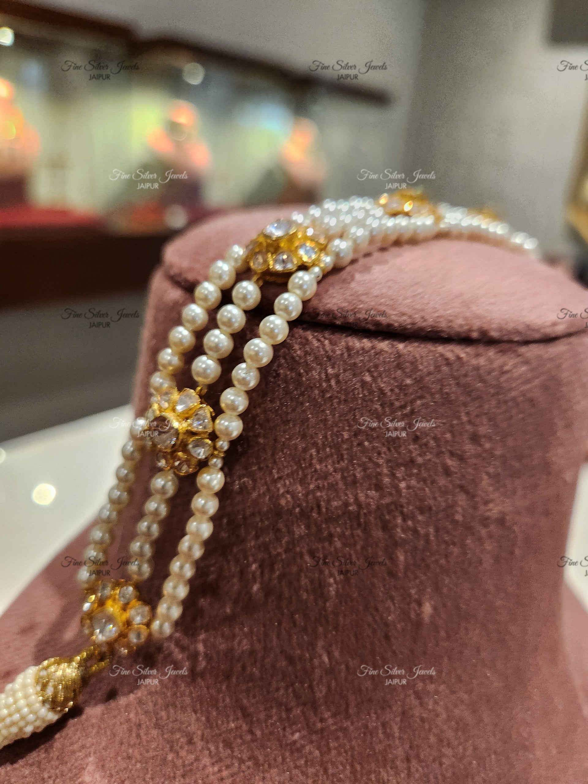 925 Silver Pearl Polki Mathapati