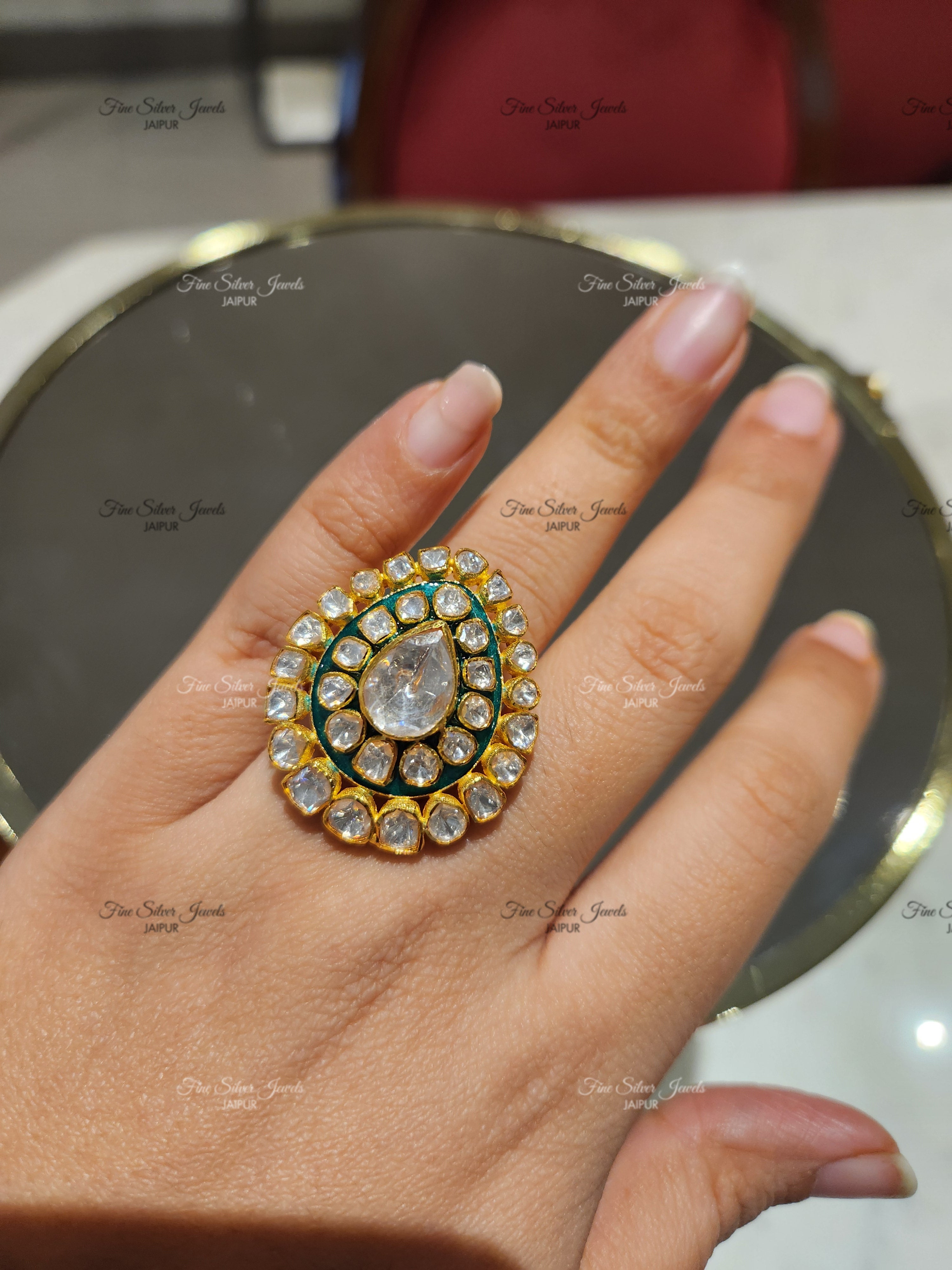 925 Silver Raha Bridal Polki Ring