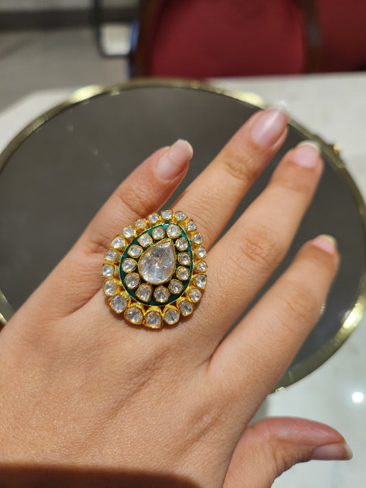 925 Silver Raha Bridal Polki Ring