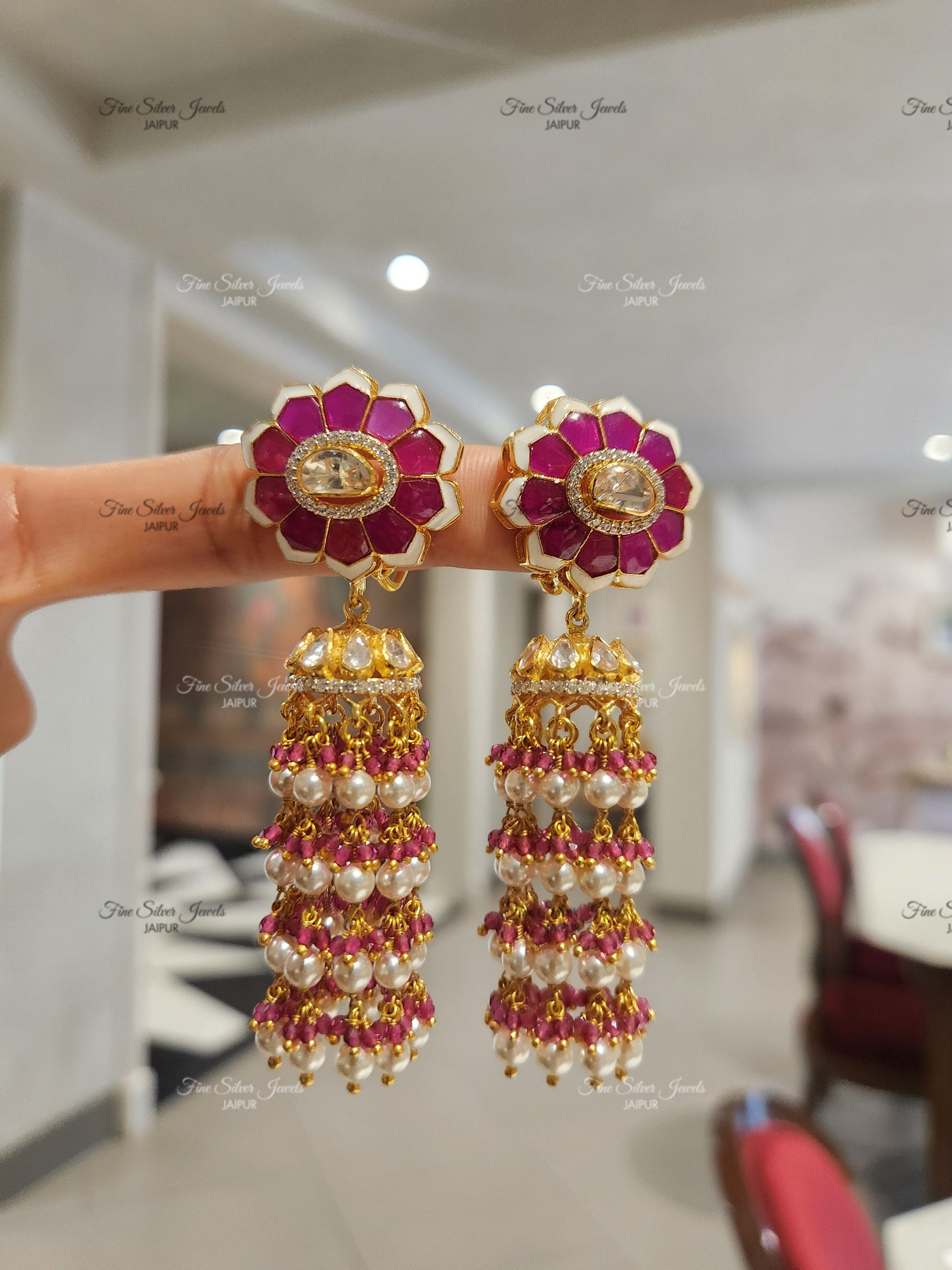 925 Silver Floral Long Earrings