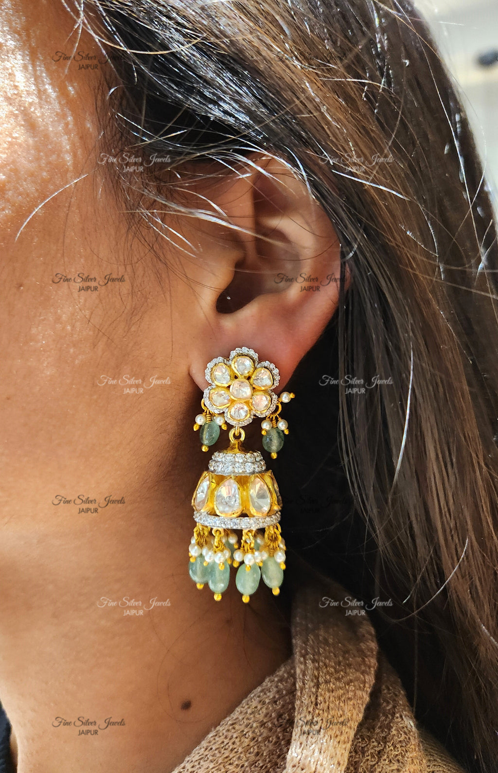 925 Silver Sitara Jhumka Earrings