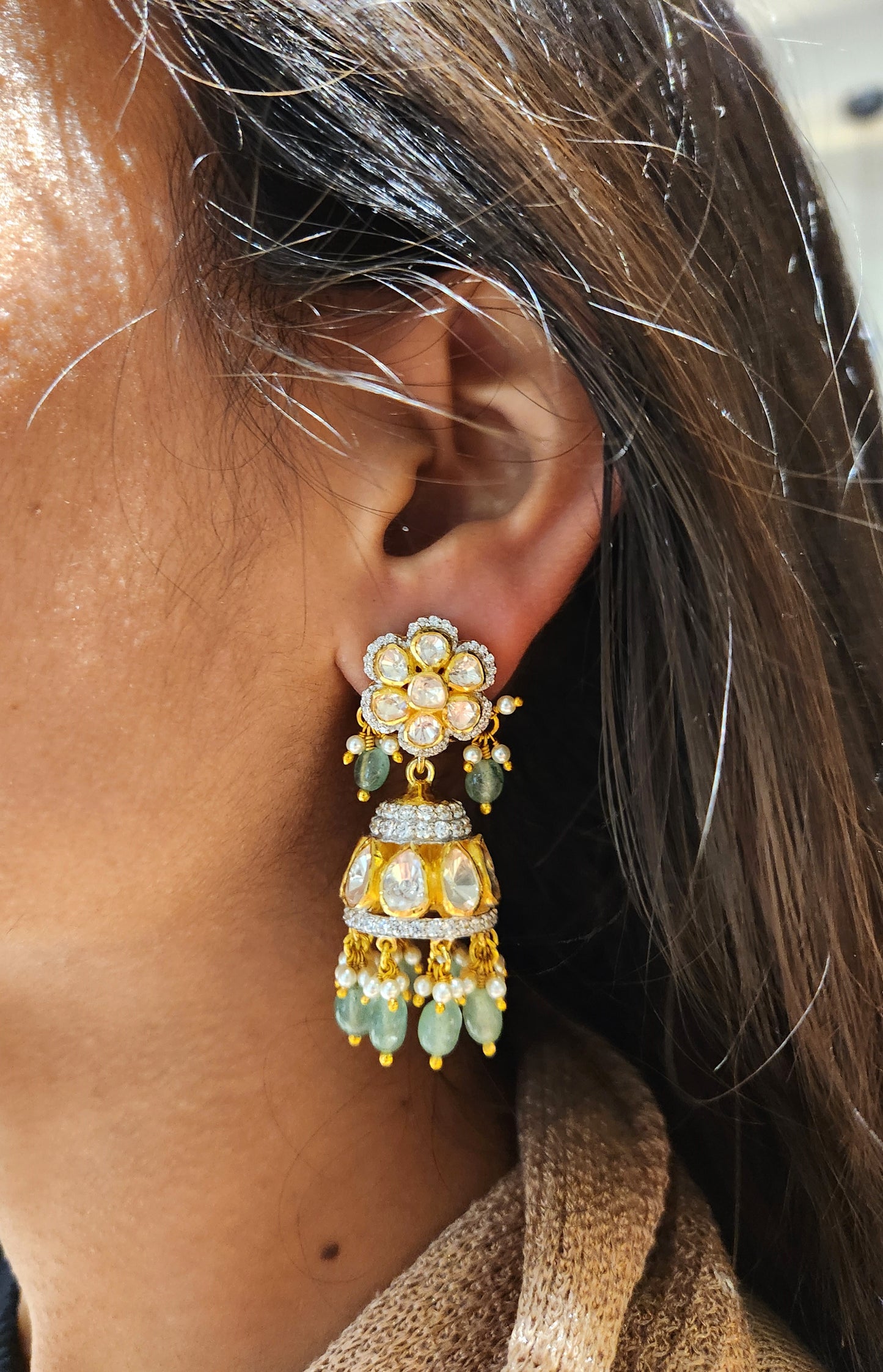 925 Silver Sitara Jhumka Earrings