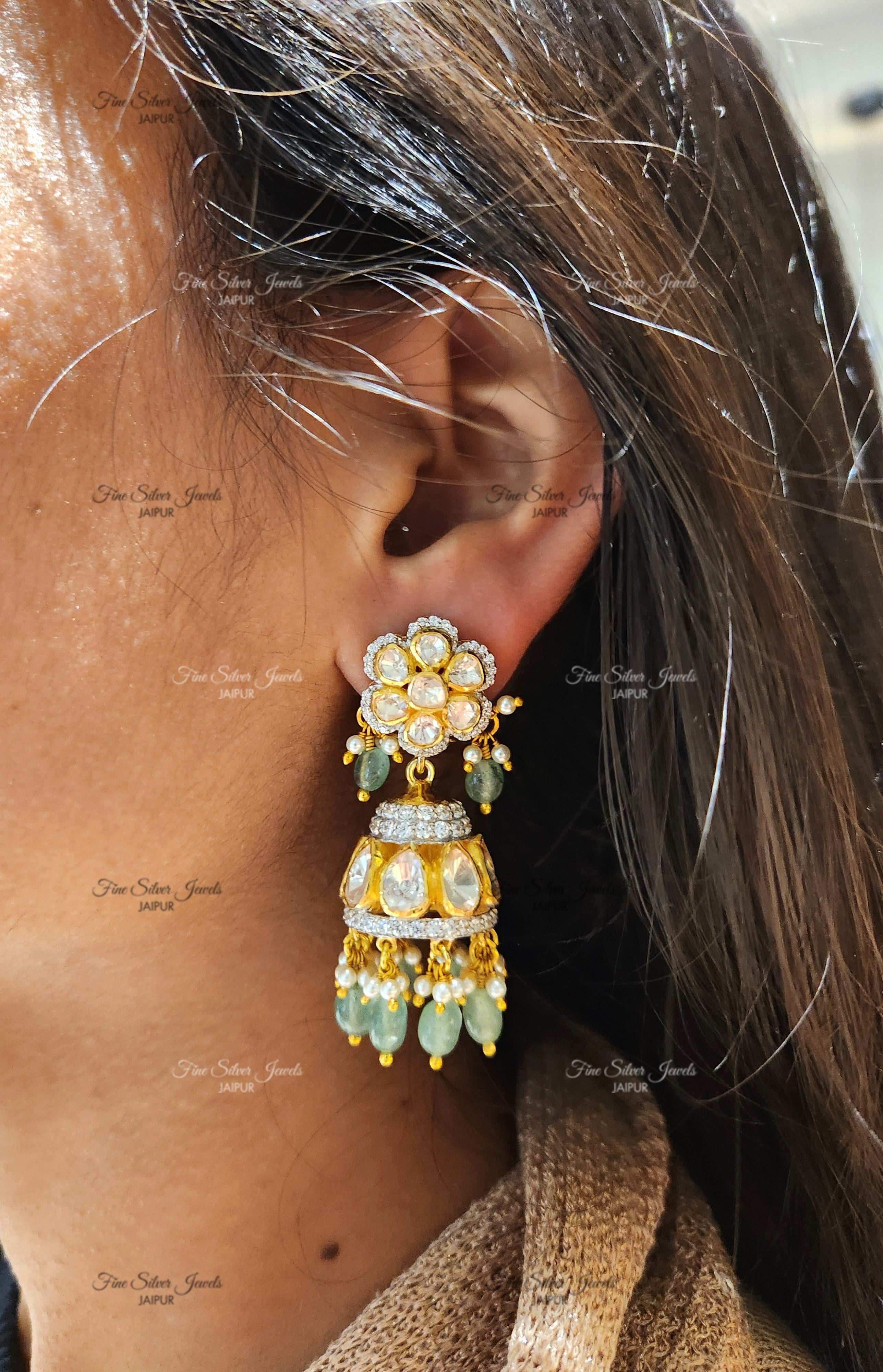 925 Silver Sitara Jhumka Earrings