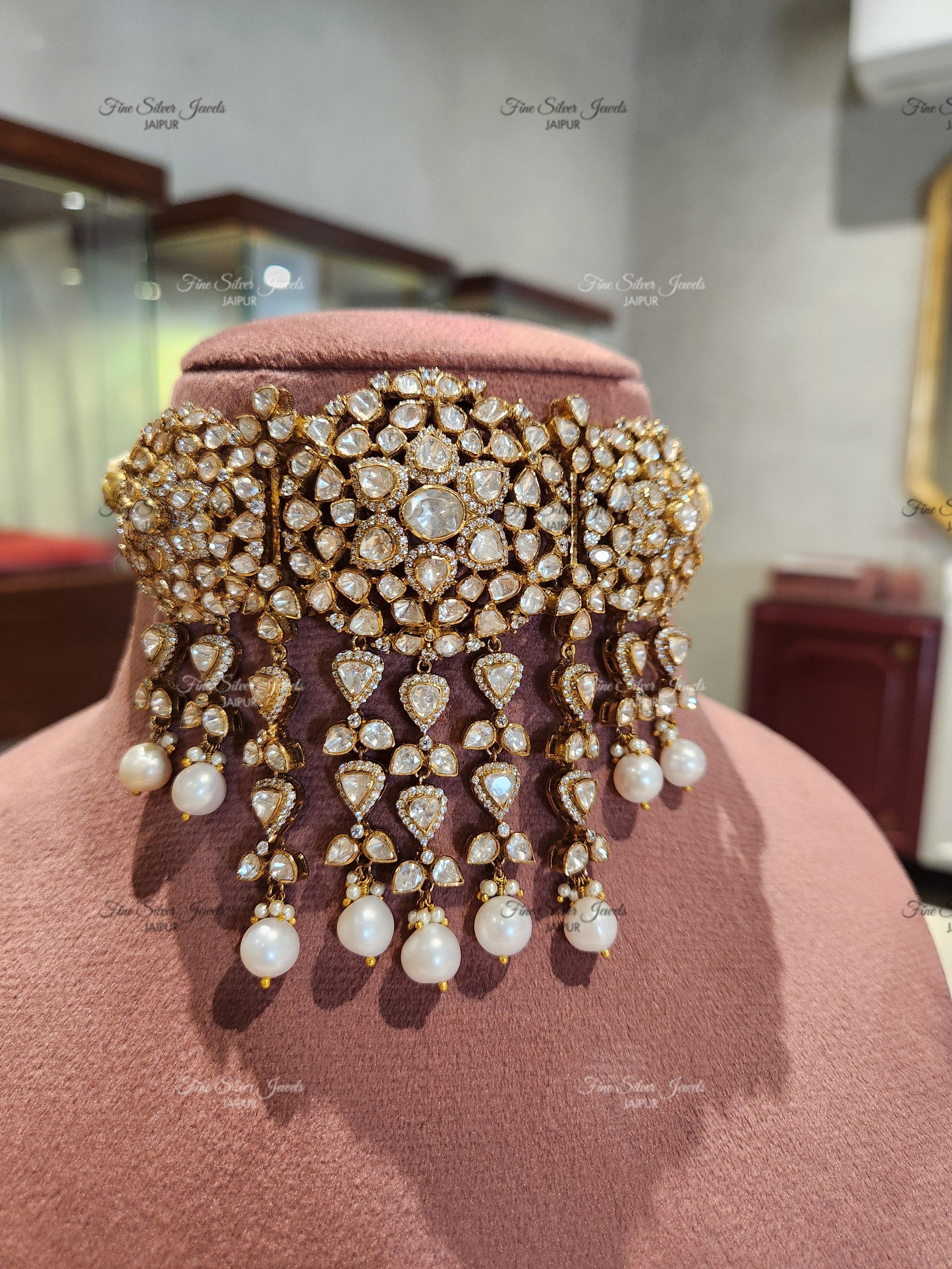 925 Silver Chandni Polki Necklace Set