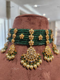 925 Silver Green Polki Necklace