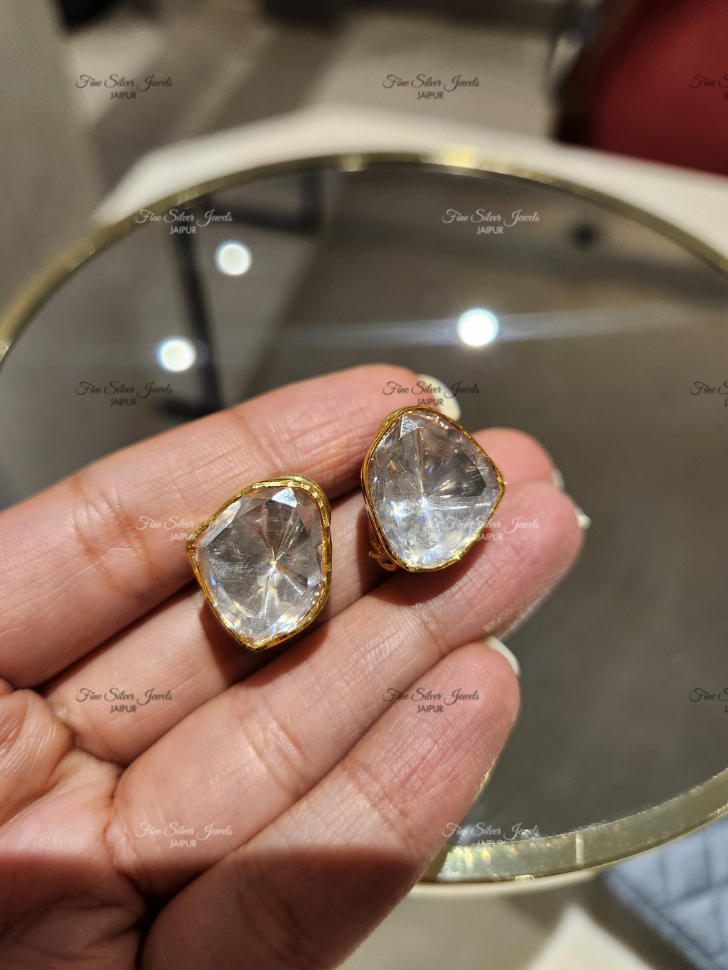 925 Chic Silver Polki Studs Earrings