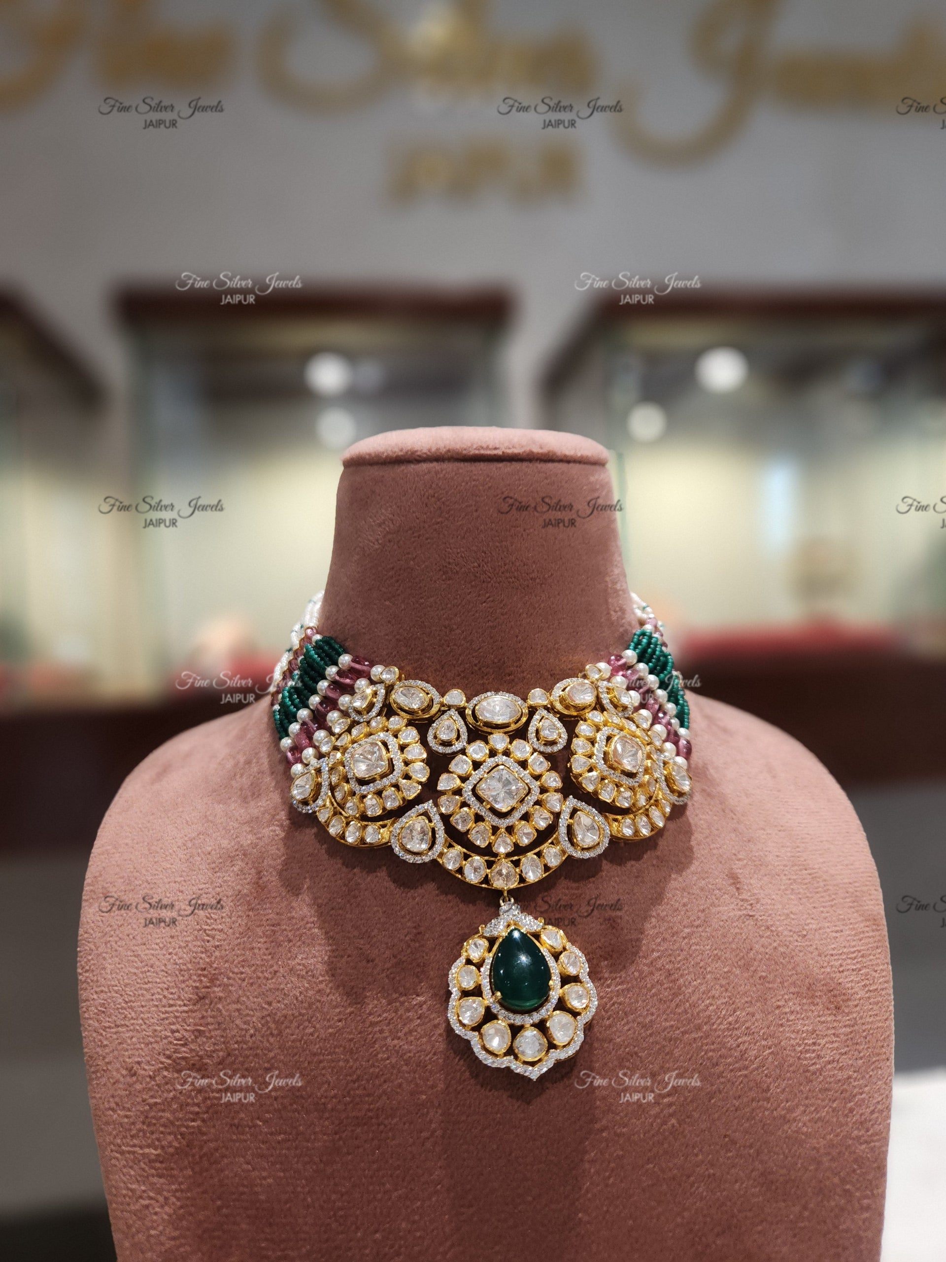 925 Silver Roshi Polki Necklace