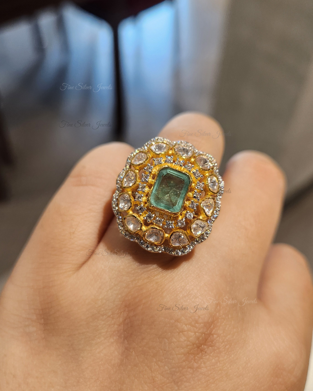 925 Silver Eta Polki Ring